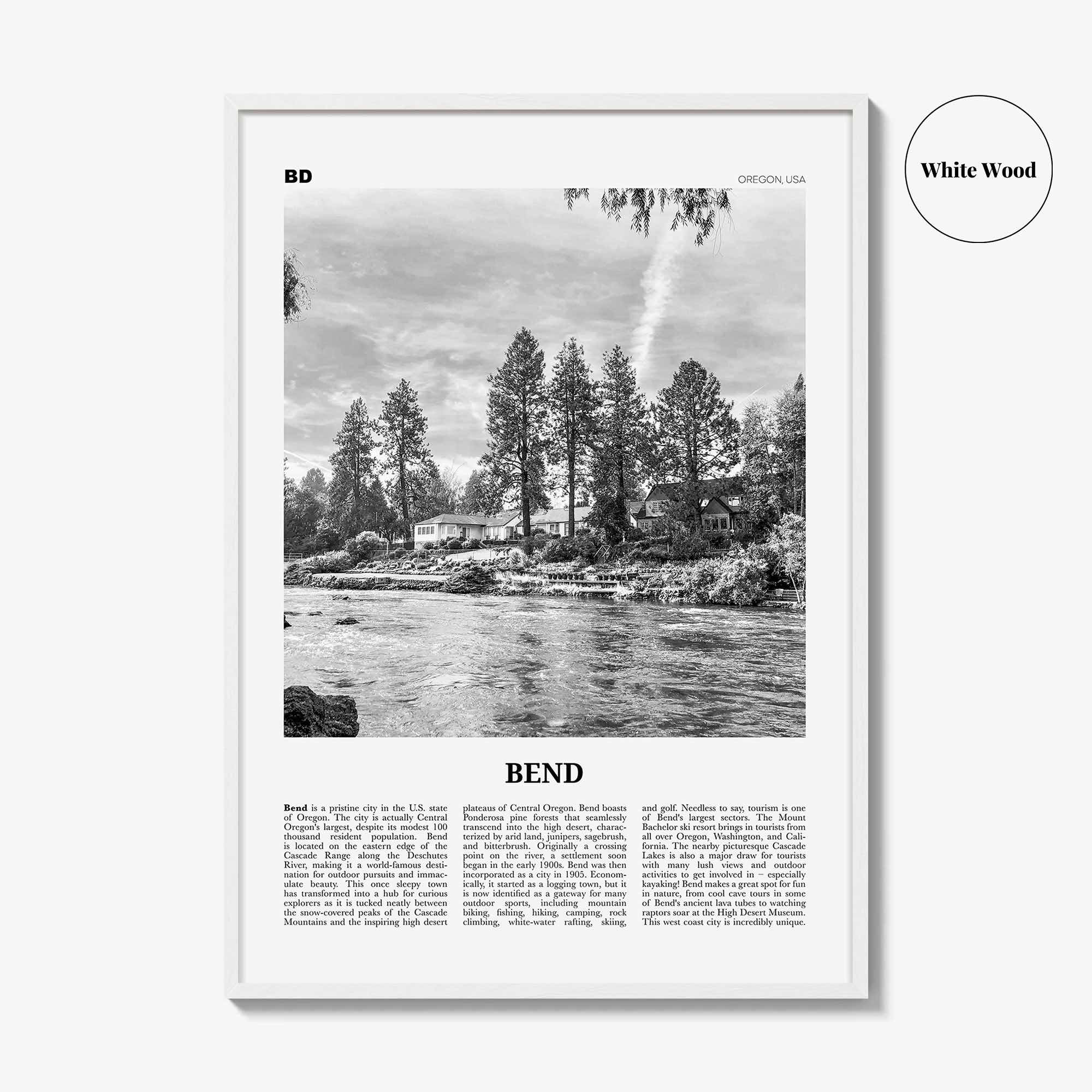 Bend Print Black and White, Bend Wall Art, Bend Poster, Bend Photo, Bend Wall Décor, Oregon, USA, United States, North America