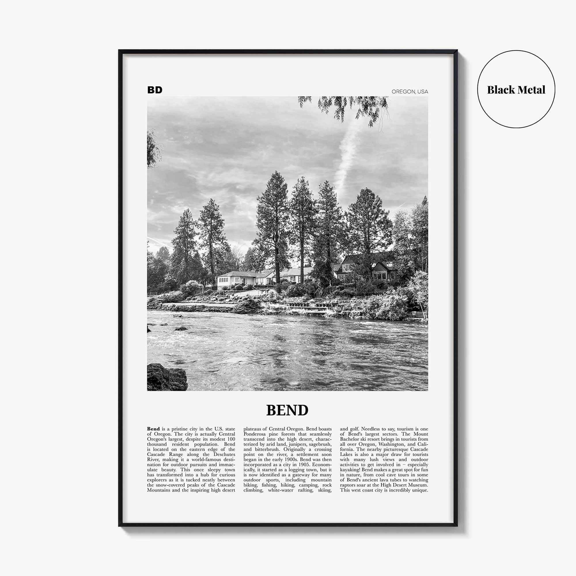 Bend Print Black and White, Bend Wall Art, Bend Poster, Bend Photo, Bend Wall Décor, Oregon, USA, United States, North America