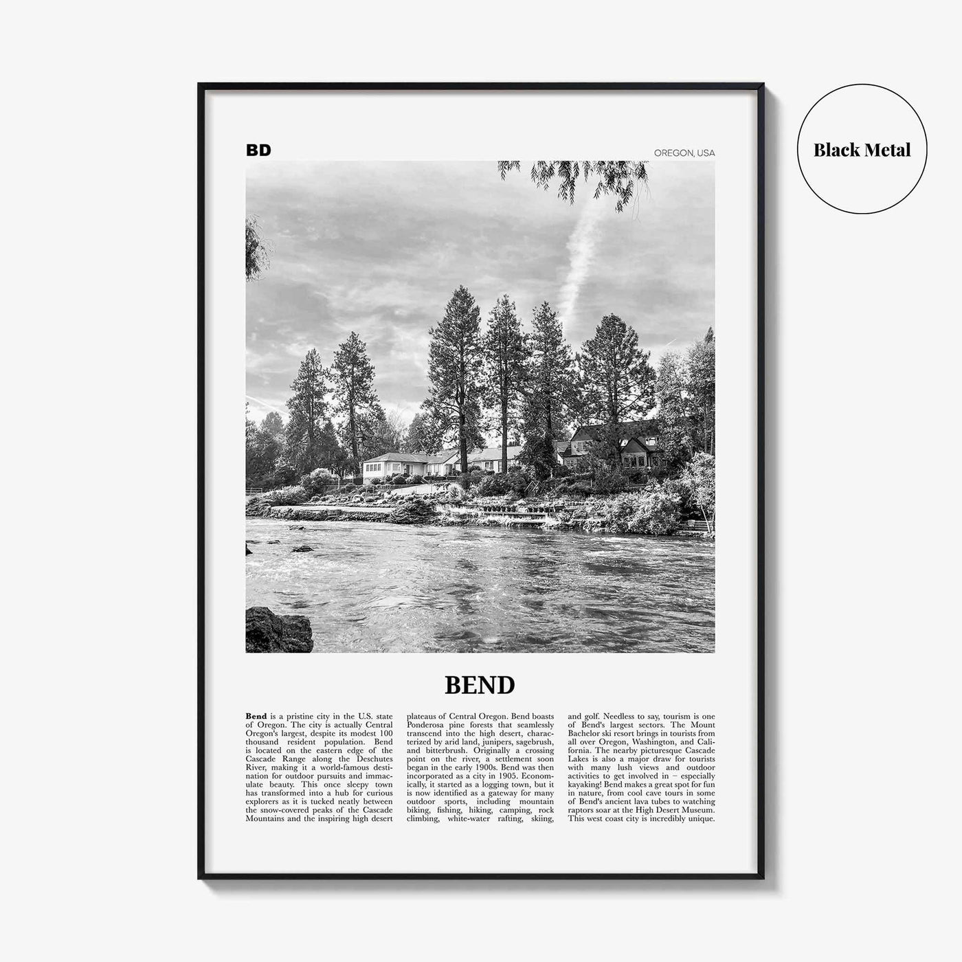Bend Print Black and White, Bend Wall Art, Bend Poster, Bend Photo, Bend Wall Décor, Oregon, USA, United States, North America