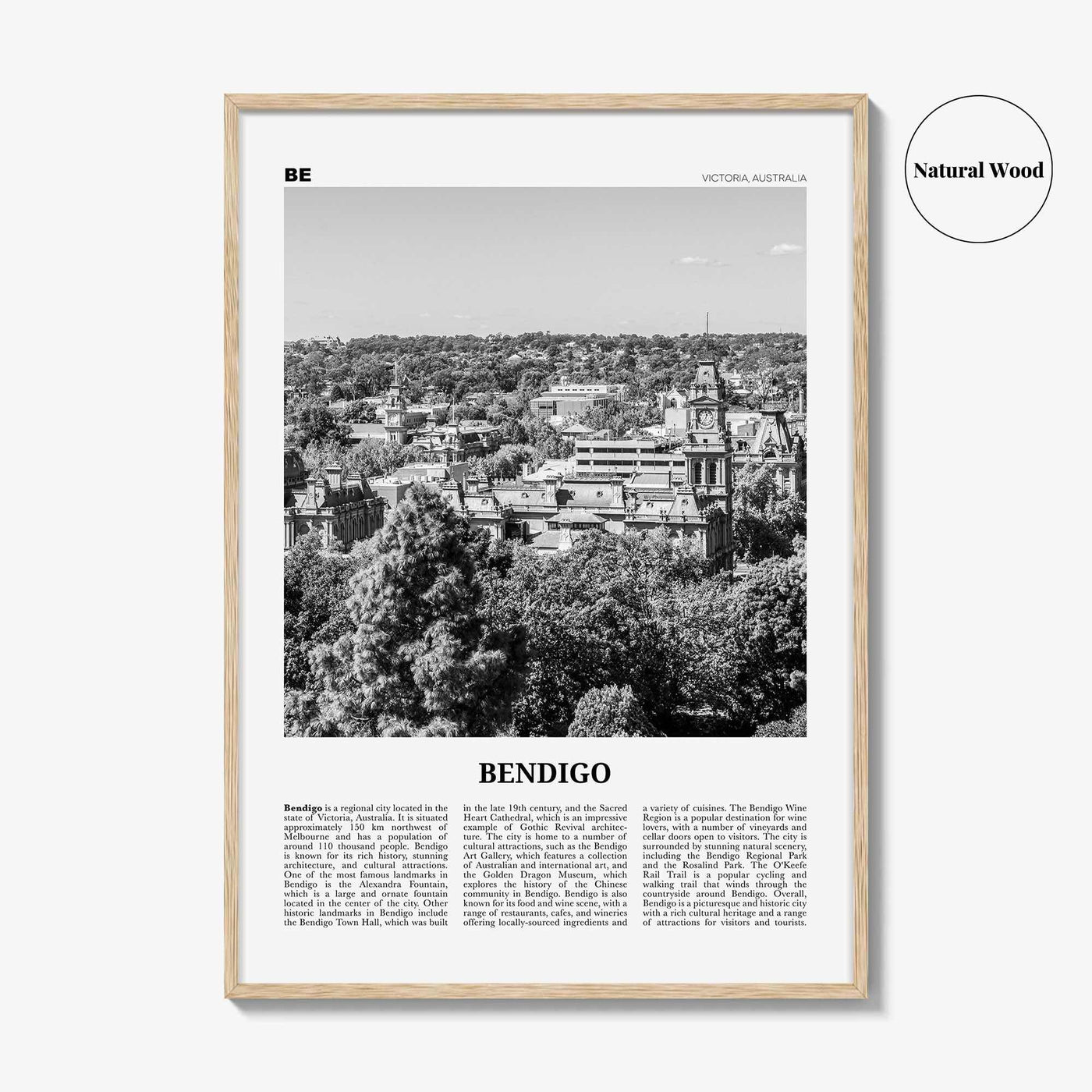 Bendigo Print Black and White, Bendigo Wall Art, Bendigo Poster, Bendigo Photo, Bendigo Wall Décor, Bendigo Map, Australia