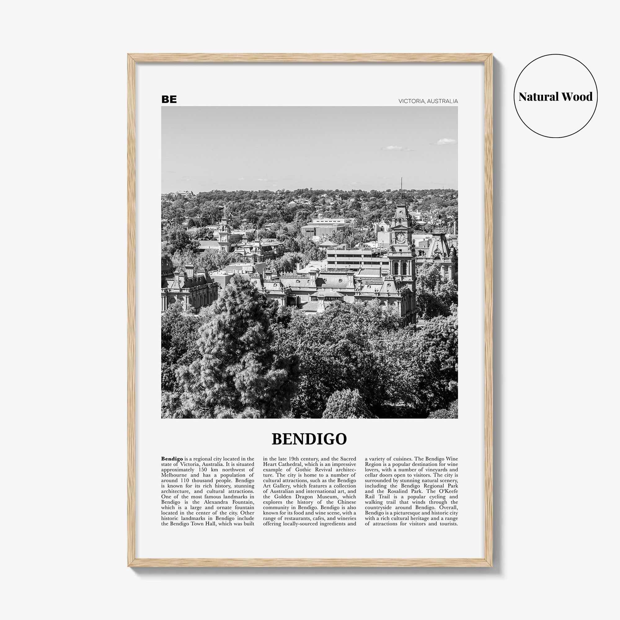 Bendigo Print Black and White, Bendigo Wall Art, Bendigo Poster, Bendigo Photo, Bendigo Wall Décor, Bendigo Map, Australia