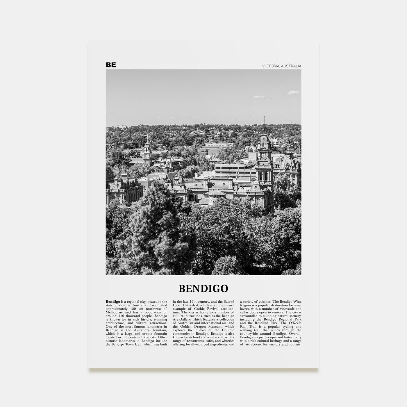 Bendigo Travel B&W Poster