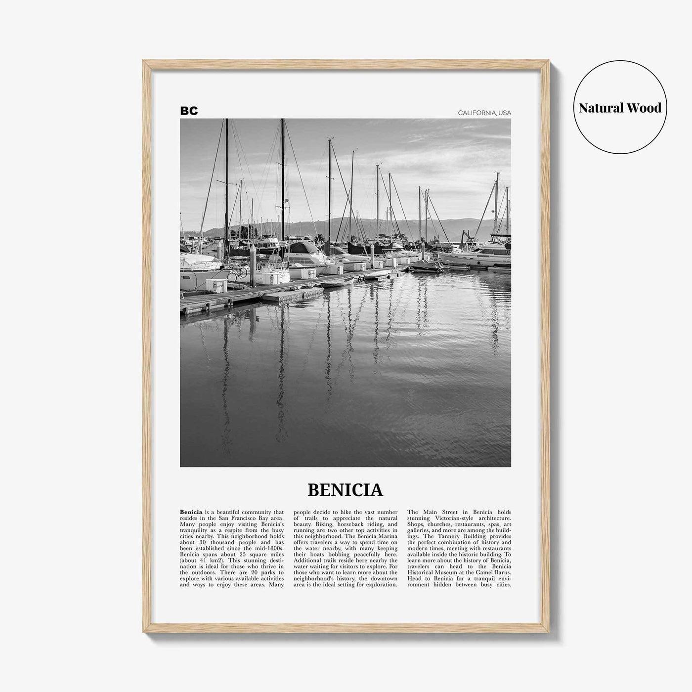 Benicia Print Black and White, Benicia Wall Art, Benicia Poster, Benicia Photo, Benicia Wall Décor, Benicia Map, California, USA