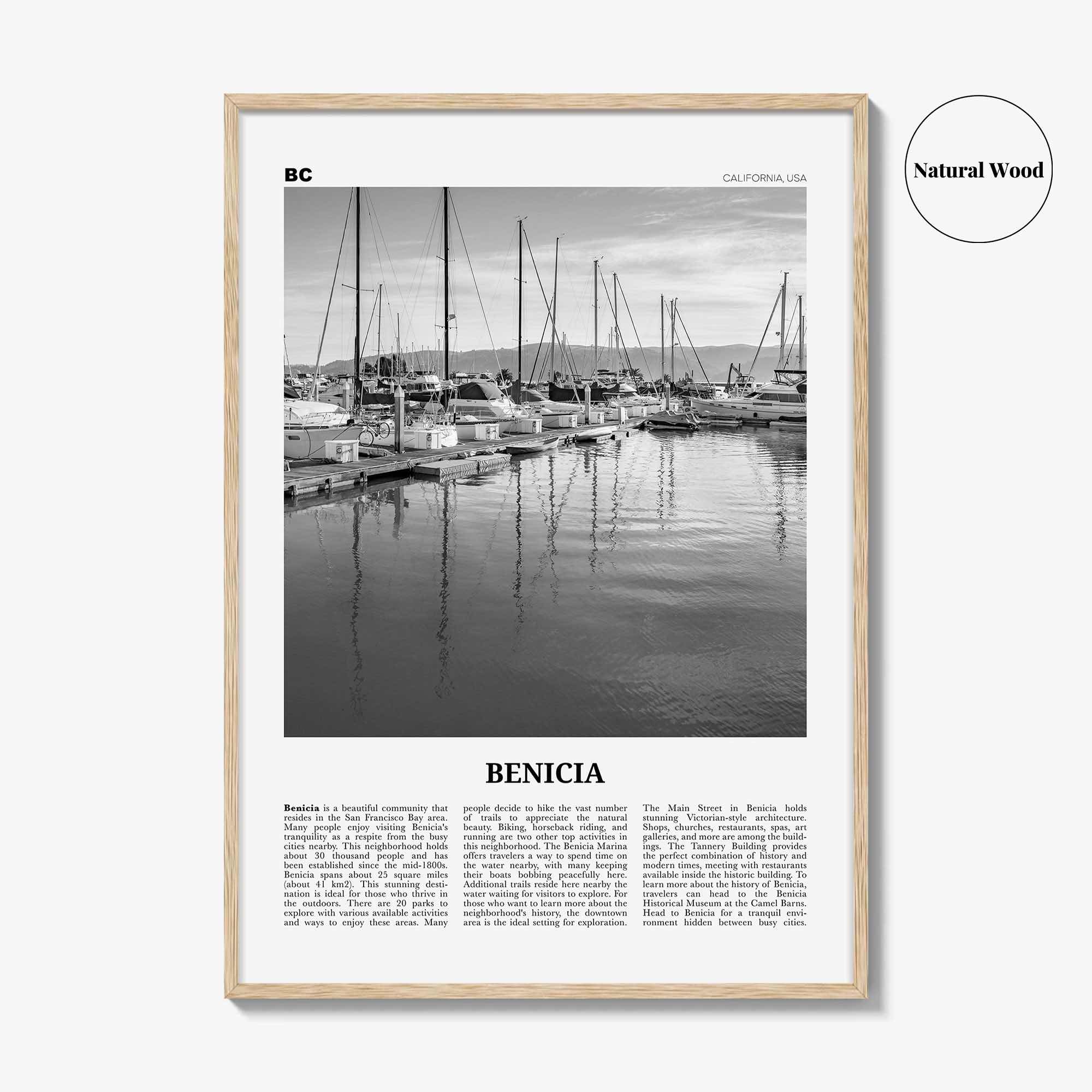 Benicia Print Black and White, Benicia Wall Art, Benicia Poster, Benicia Photo, Benicia Wall Décor, Benicia Map, California, USA