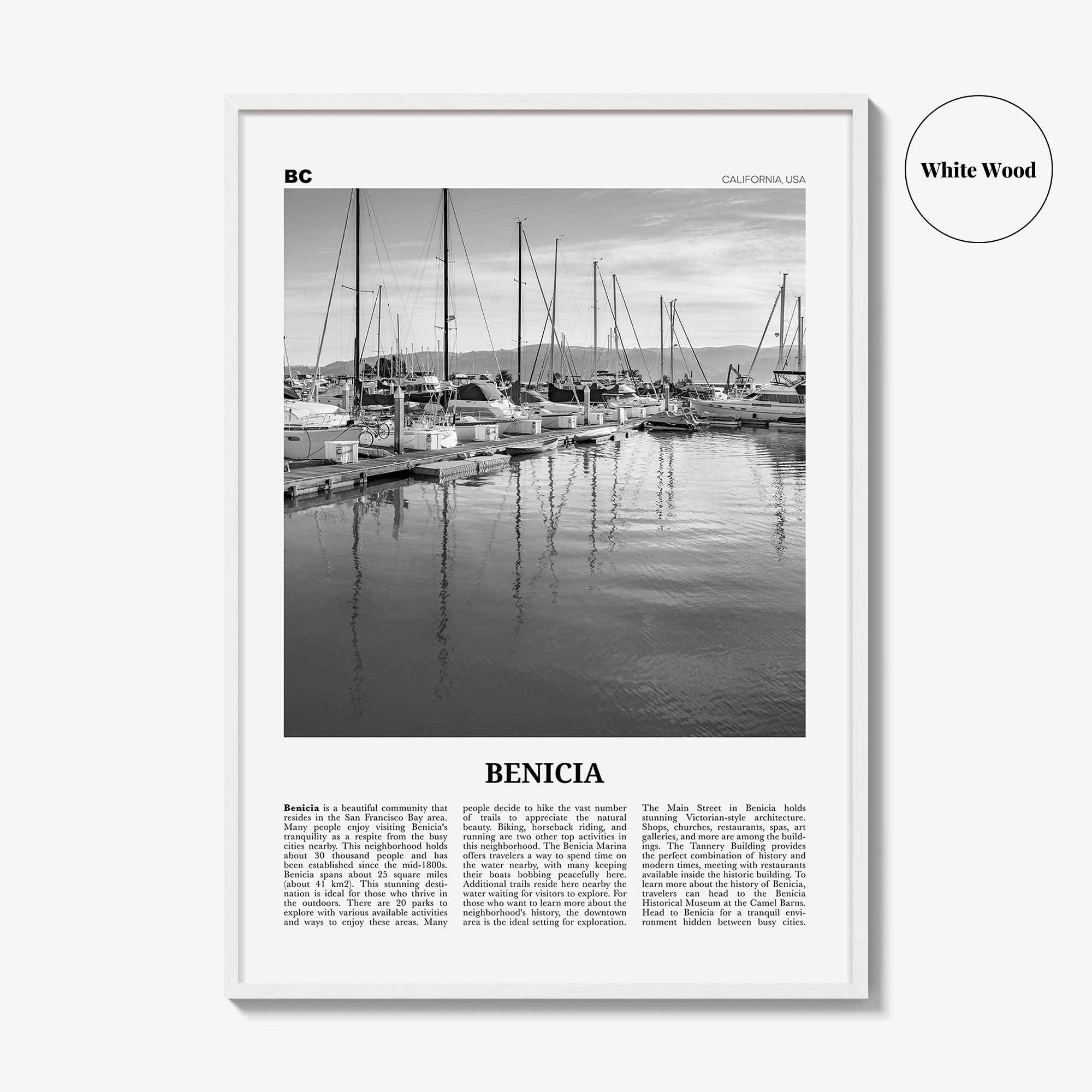 Benicia Print Black and White, Benicia Wall Art, Benicia Poster, Benicia Photo, Benicia Wall Décor, Benicia Map, California, USA