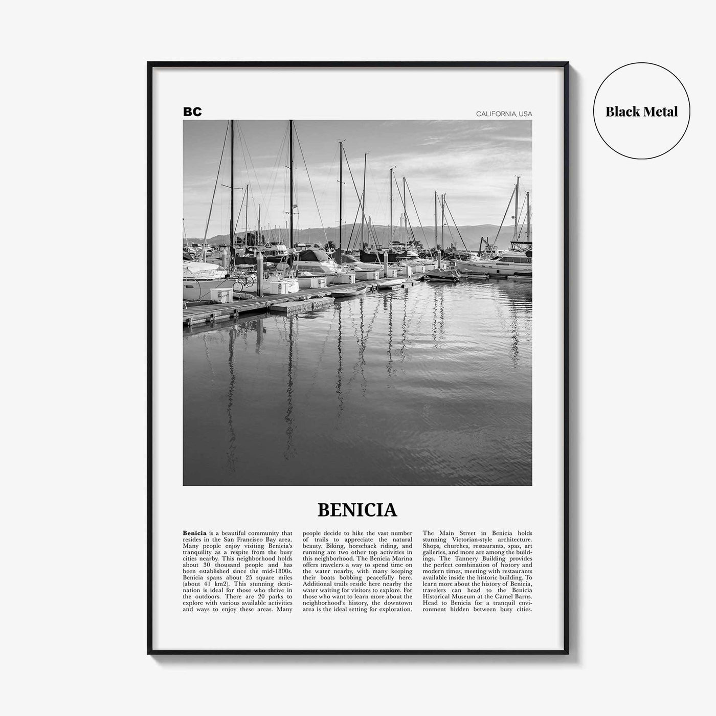 Benicia Print Black and White, Benicia Wall Art, Benicia Poster, Benicia Photo, Benicia Wall Décor, Benicia Map, California, USA