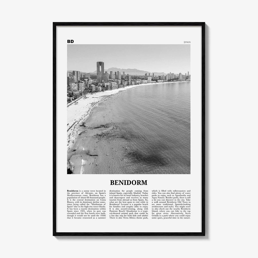 Benidorm Print Black and White, Benidorm Wall Art, Benidorm Poster, Benidorm Photo, Benidorm Wall Décor, Spain, España, Europe