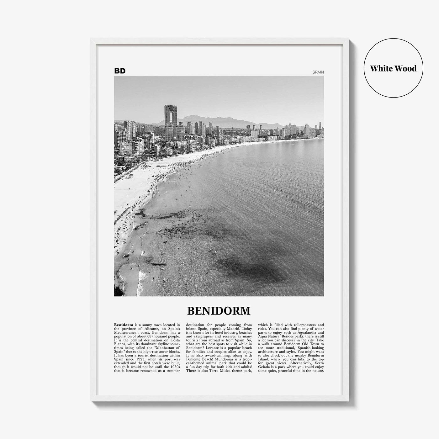 Benidorm Print Black and White, Benidorm Wall Art, Benidorm Poster, Benidorm Photo, Benidorm Wall Décor, Spain, España, Europe