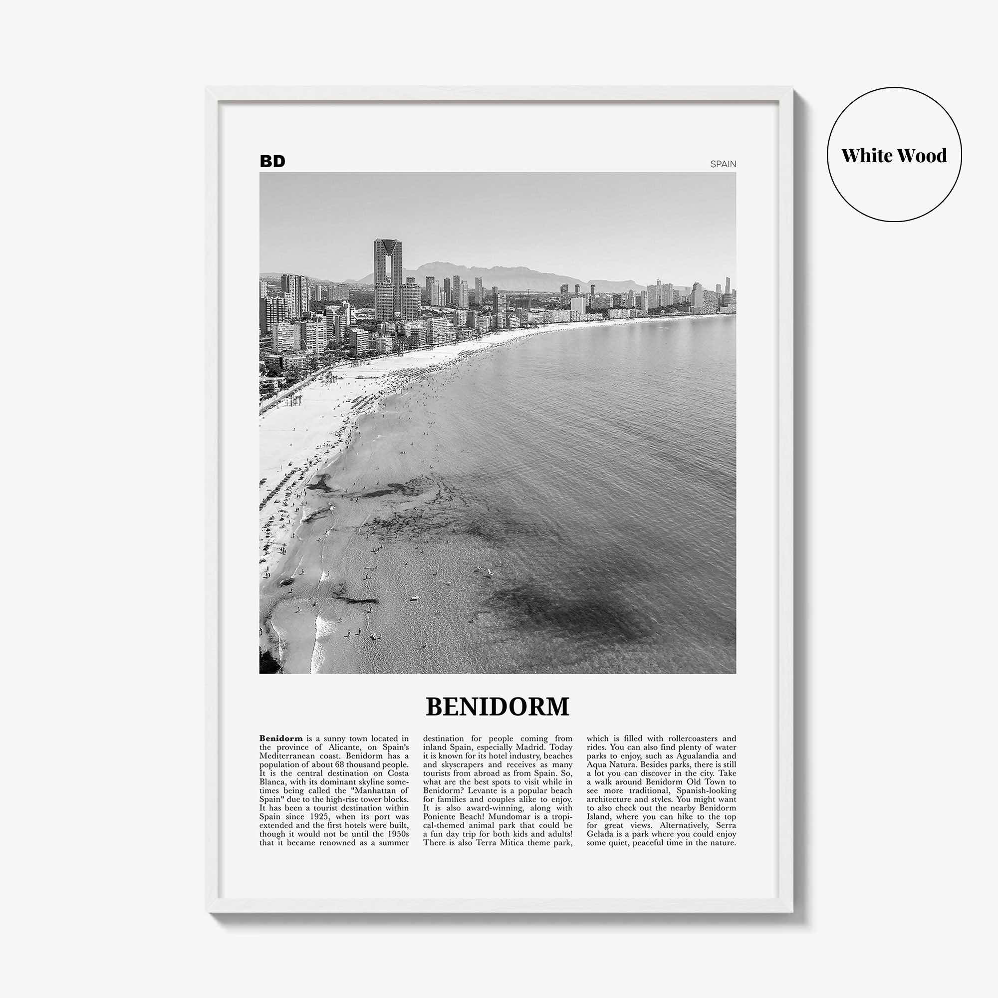 Benidorm Print Black and White, Benidorm Wall Art, Benidorm Poster, Benidorm Photo, Benidorm Wall Décor, Spain, España, Europe