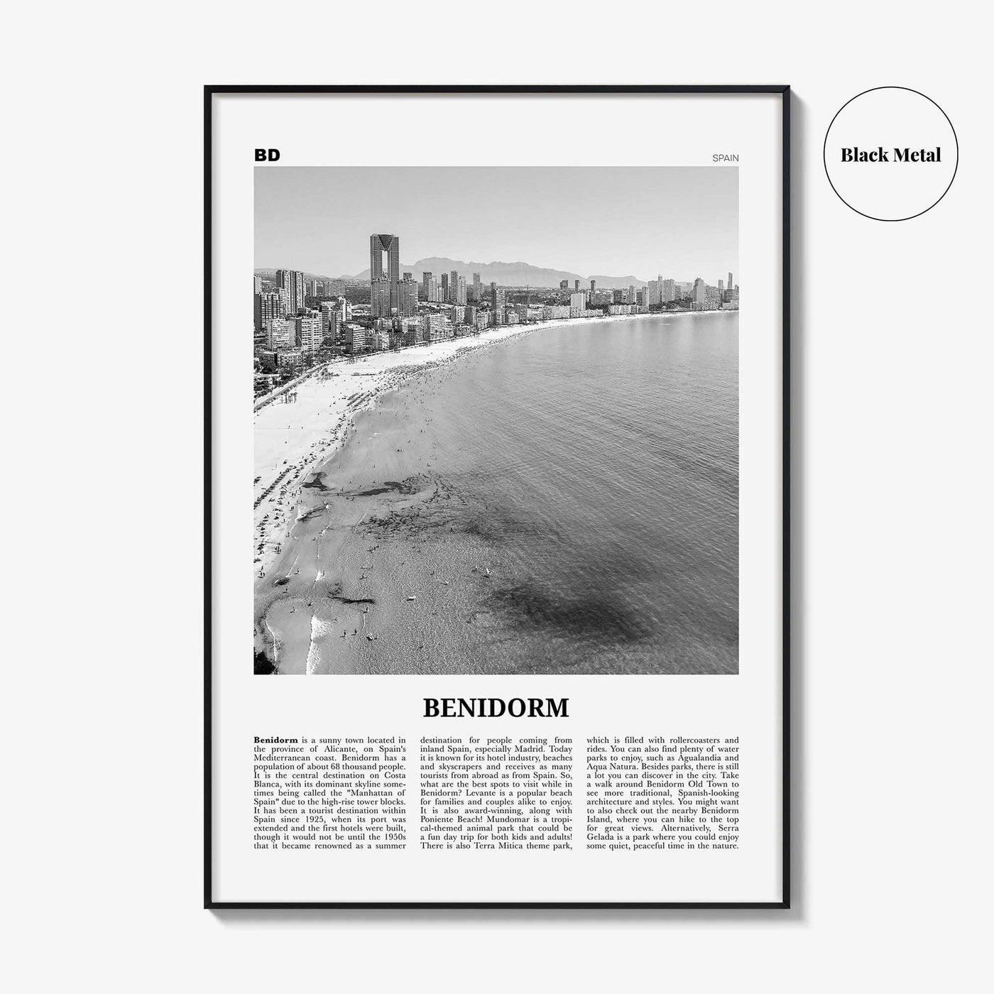 Benidorm Print Black and White, Benidorm Wall Art, Benidorm Poster, Benidorm Photo, Benidorm Wall Décor, Spain, España, Europe