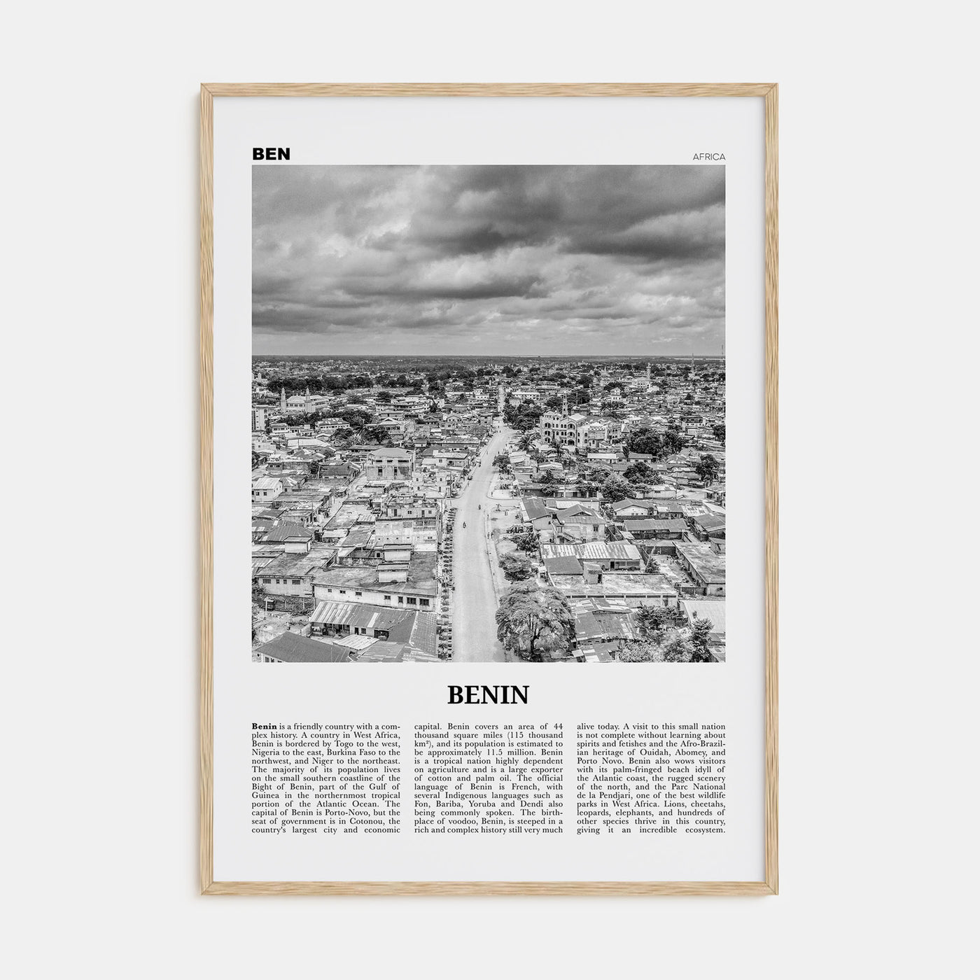 Benin Travel B&W Poster