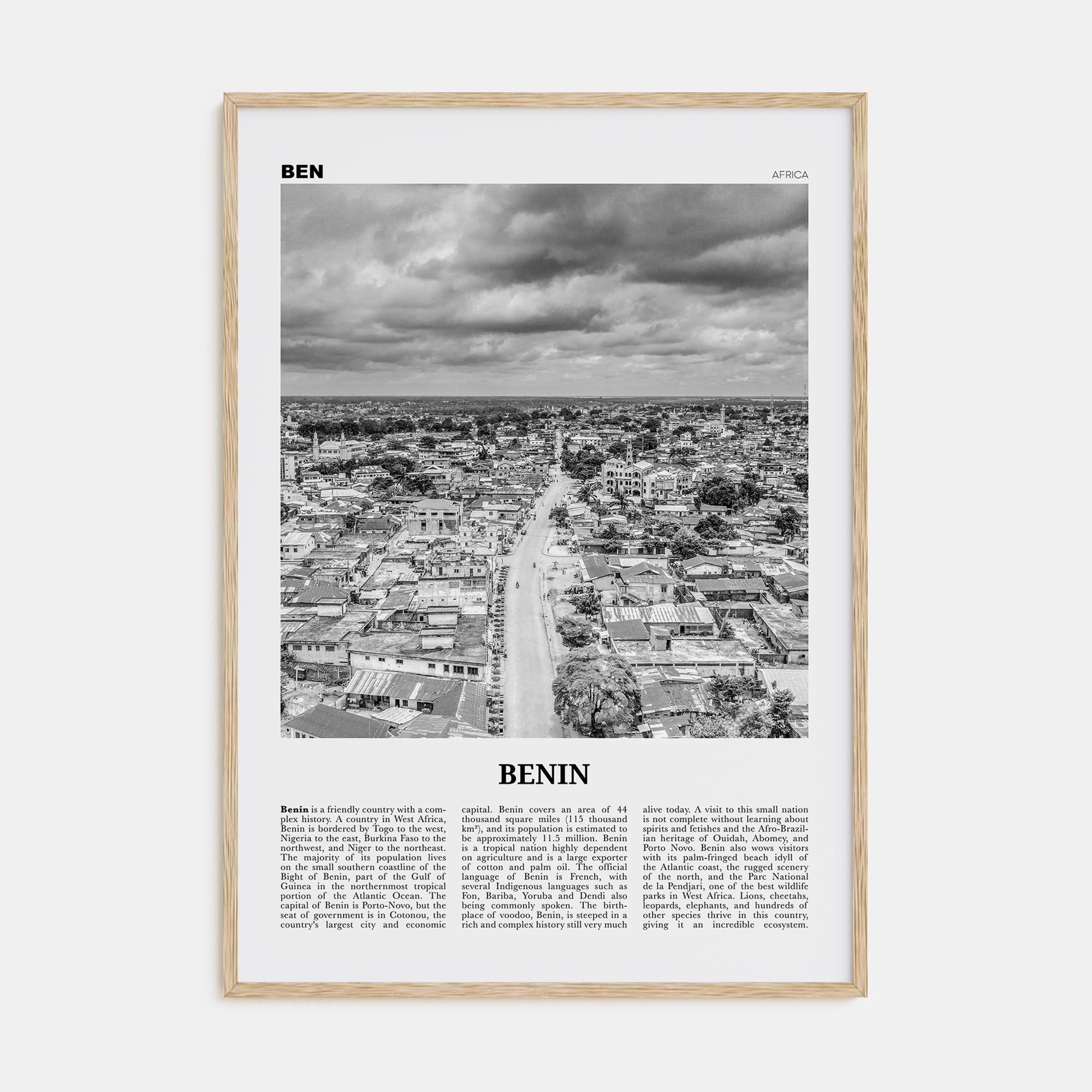 Benin Travel B&W Poster