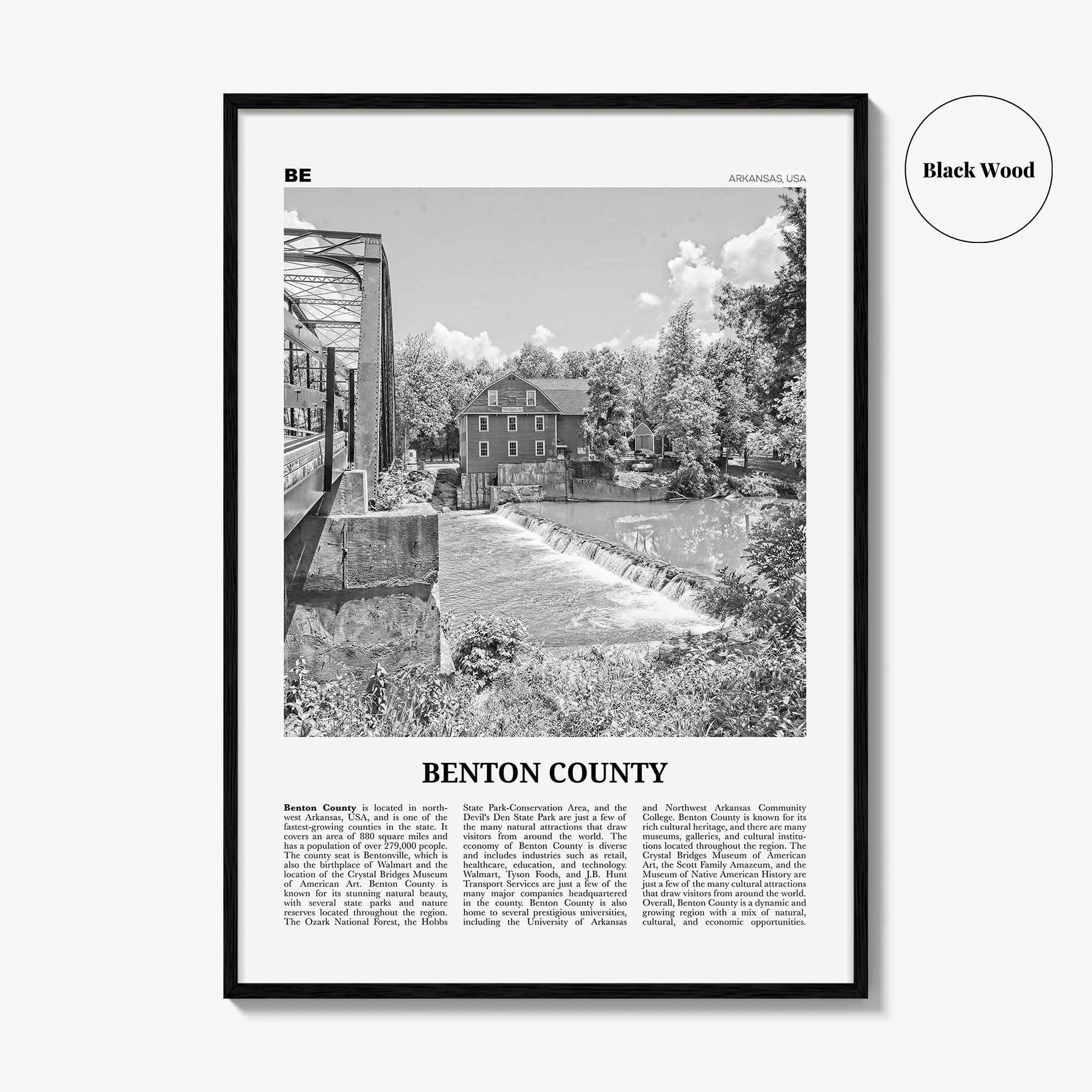 Benton County Print Black and White, Benton County Wall Art, Benton County Poster, Benton County Photo, Benton County Wall Décor, Benton Map