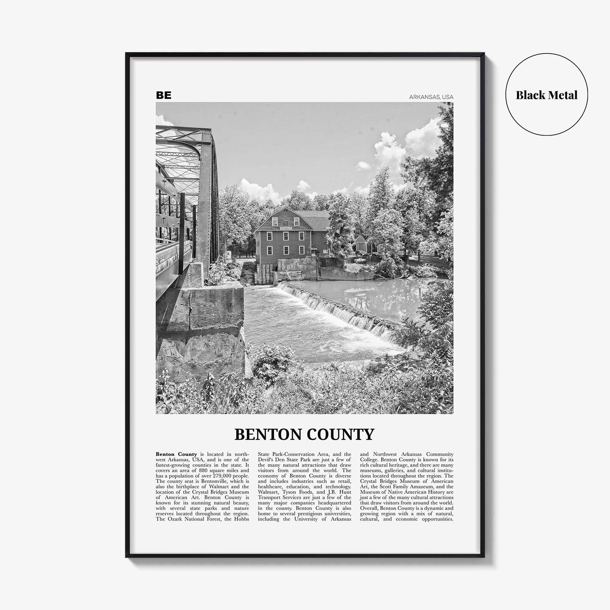 Benton County Print Black and White, Benton County Wall Art, Benton County Poster, Benton County Photo, Benton County Wall Décor, Benton Map