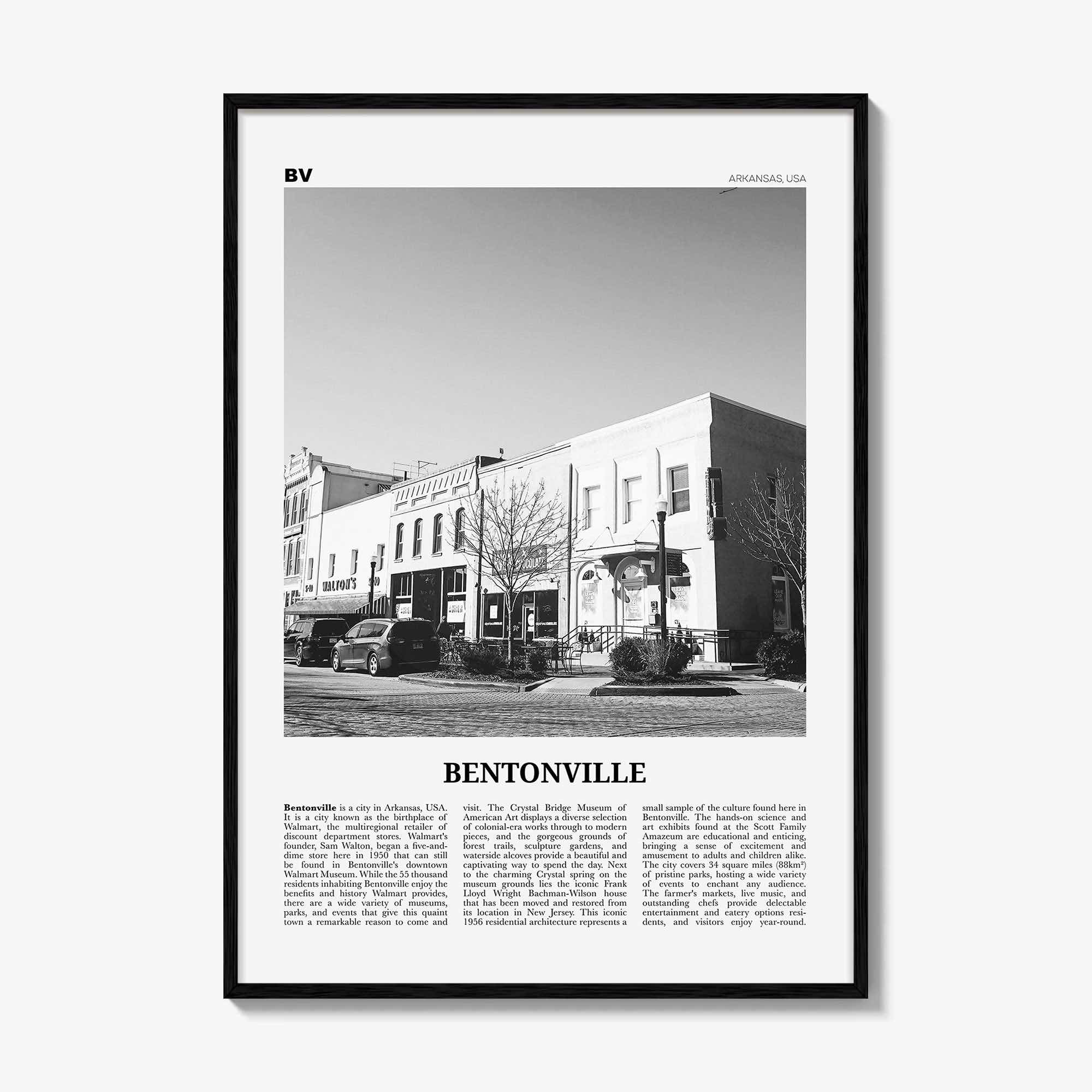 Bentonville Print Black and White, Bentonville Wall Art, Bentonville Poster, Bentonville Photo, Bentonville Décor, Bentonville Map, Arkansas