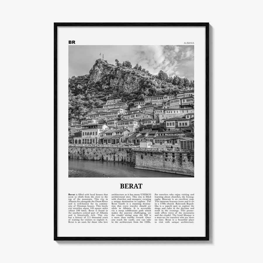Berat Print Black and White, Berat Wall Art, Berat Poster, Berat Photo, Berat Wall Décor, Berat Map, Albania