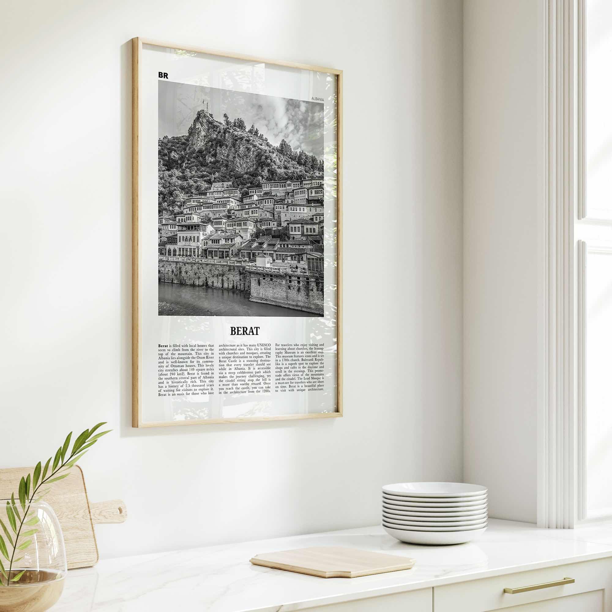 Berat Print Black and White, Berat Wall Art, Berat Poster, Berat Photo, Berat Wall Décor, Berat Map, Albania