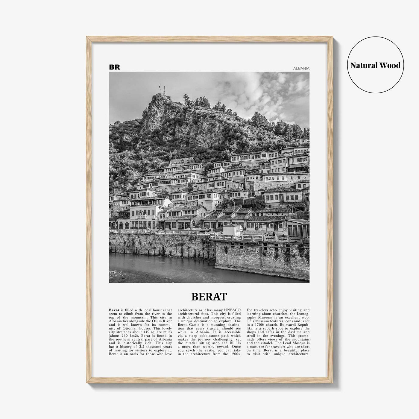 Berat Print Black and White, Berat Wall Art, Berat Poster, Berat Photo, Berat Wall Décor, Berat Map, Albania