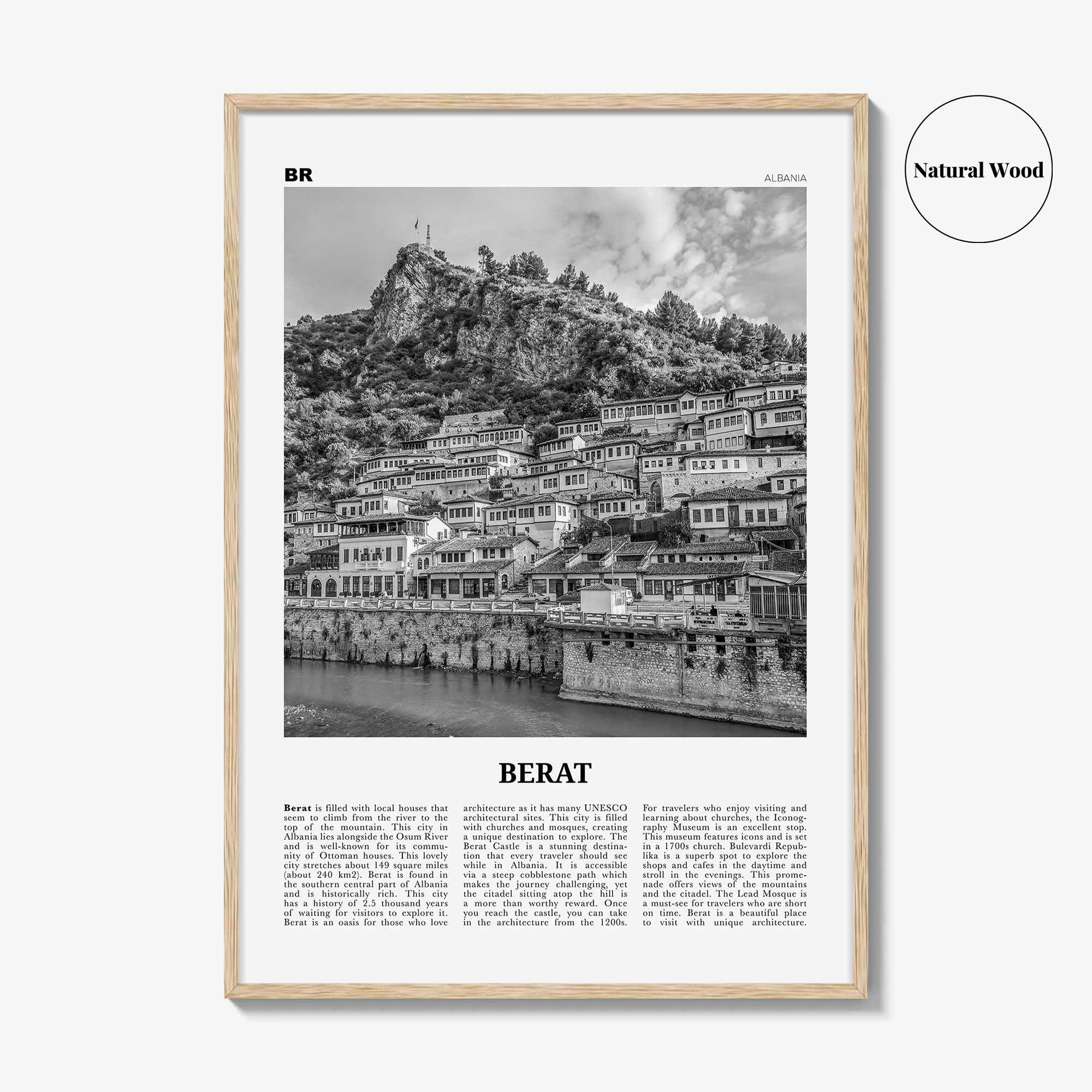 Berat Print Black and White, Berat Wall Art, Berat Poster, Berat Photo, Berat Wall Décor, Berat Map, Albania