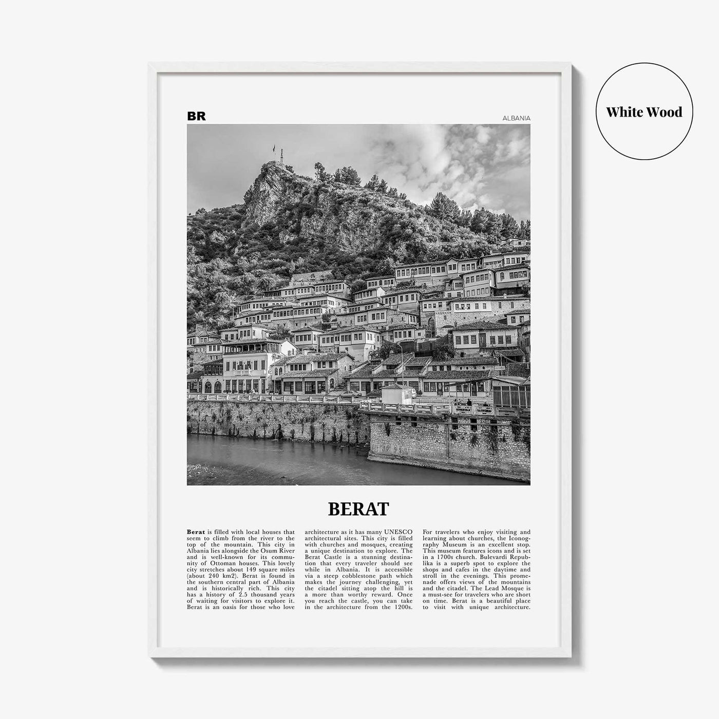 Berat Print Black and White, Berat Wall Art, Berat Poster, Berat Photo, Berat Wall Décor, Berat Map, Albania