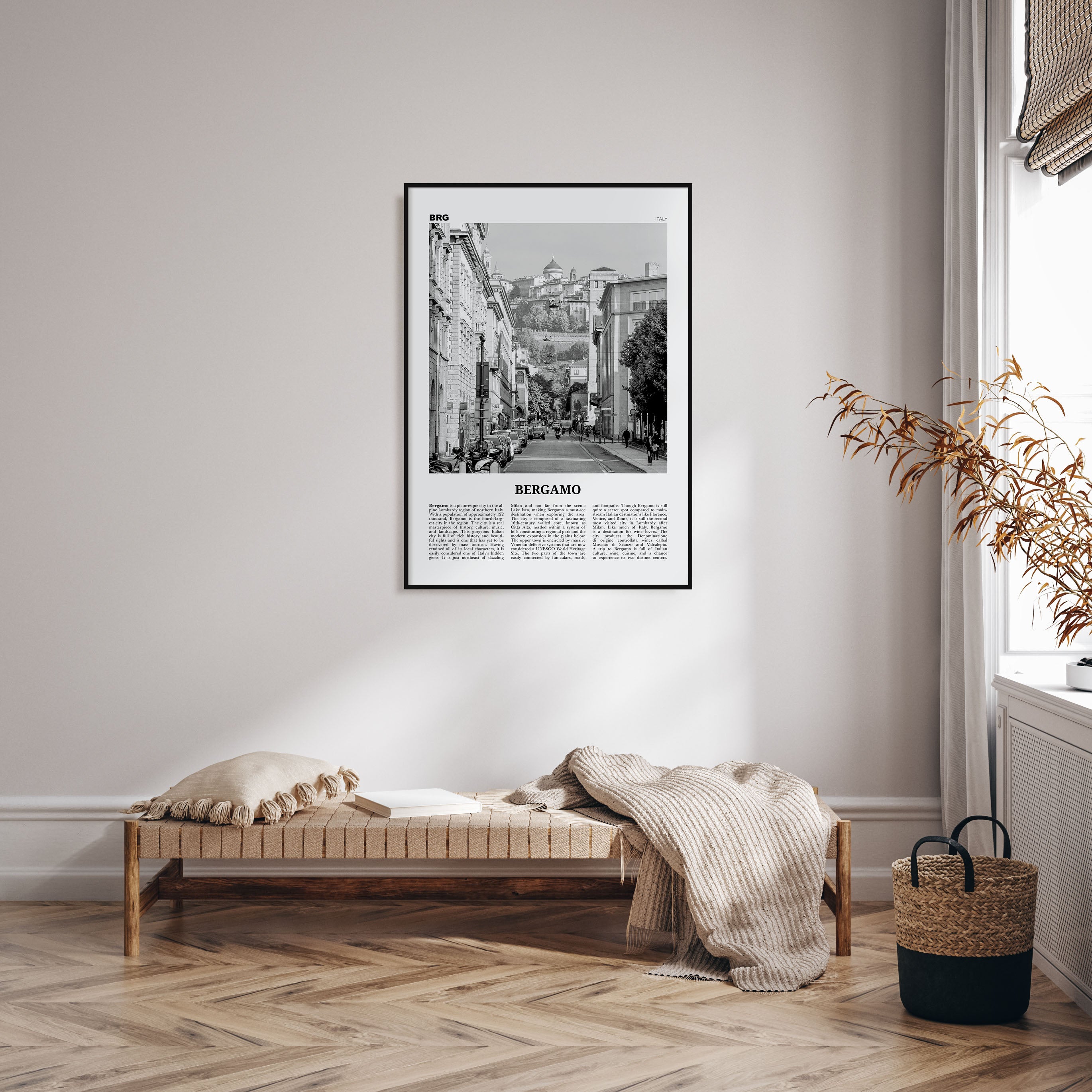 Bergamo Travel B&W Poster