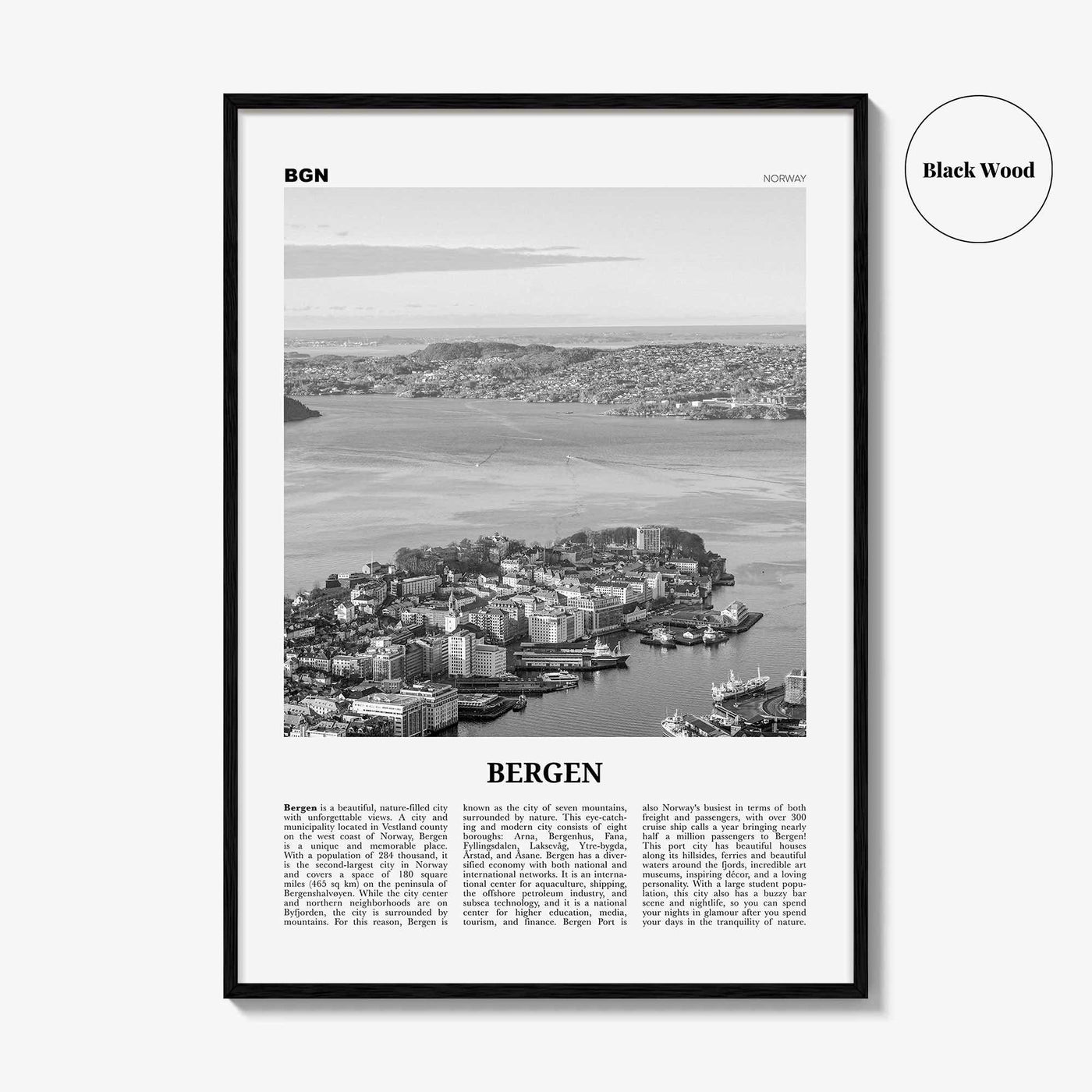Bergen Print Black and White, Bergen Wall Art, Bergen Poster, Bergen Photo, Bergen Wall Decor, Norway, Bjørgvin, Norge, Europe