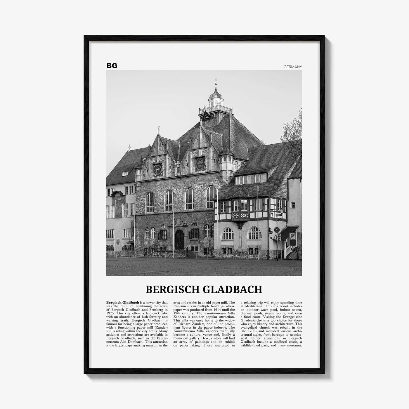 Bergisch Gladbach Print Black and White, Bergisch Gladbach Wall Art, Bergisch Gladbach Poster, Bergisch Gladbach Photo, Wall Décor, Map