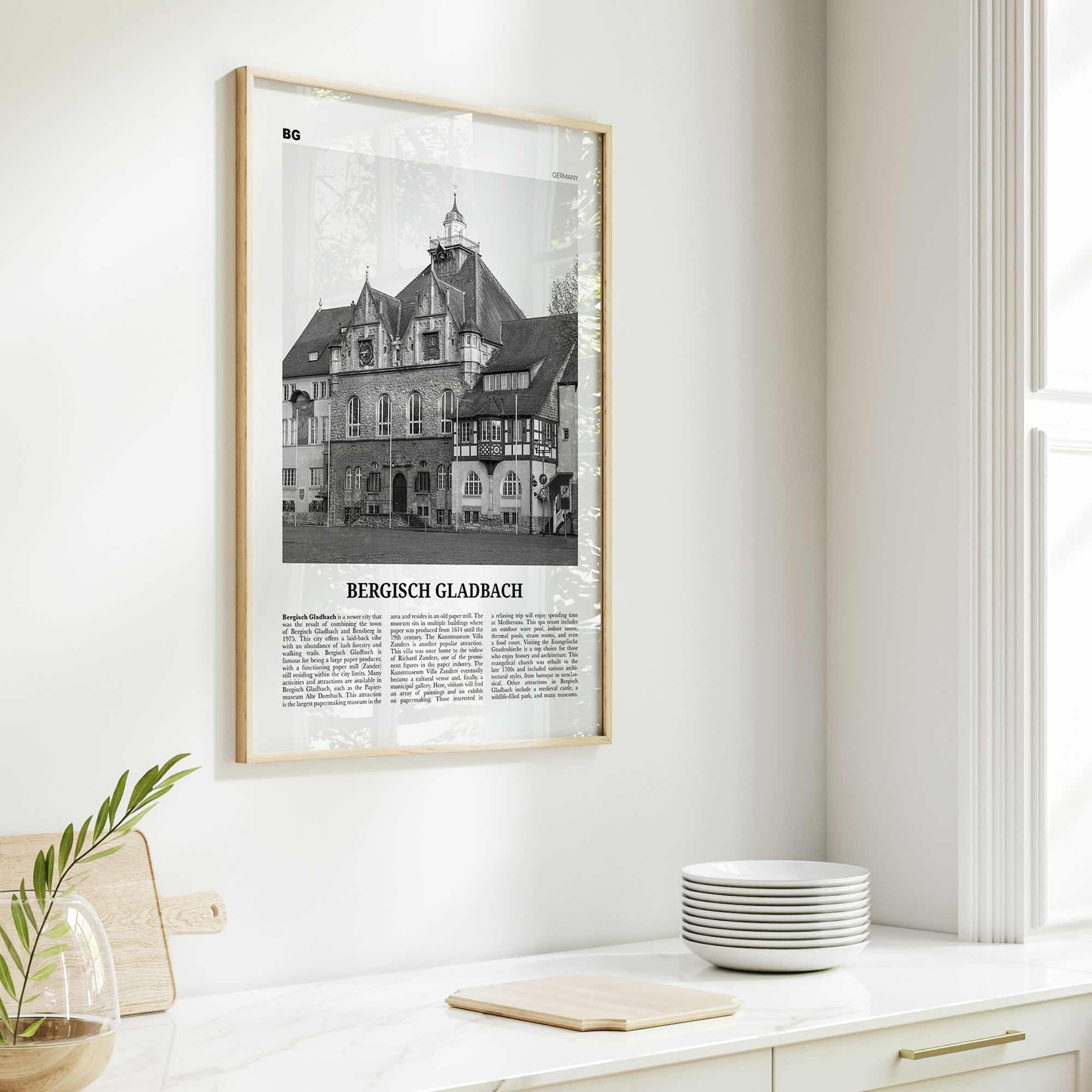 Bergisch Gladbach Print Black and White, Bergisch Gladbach Wall Art, Bergisch Gladbach Poster, Bergisch Gladbach Photo, Wall Décor, Map