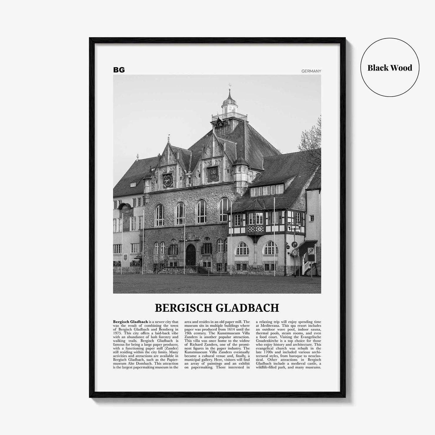 Bergisch Gladbach Print Black and White, Bergisch Gladbach Wall Art, Bergisch Gladbach Poster, Bergisch Gladbach Photo, Wall Décor, Map