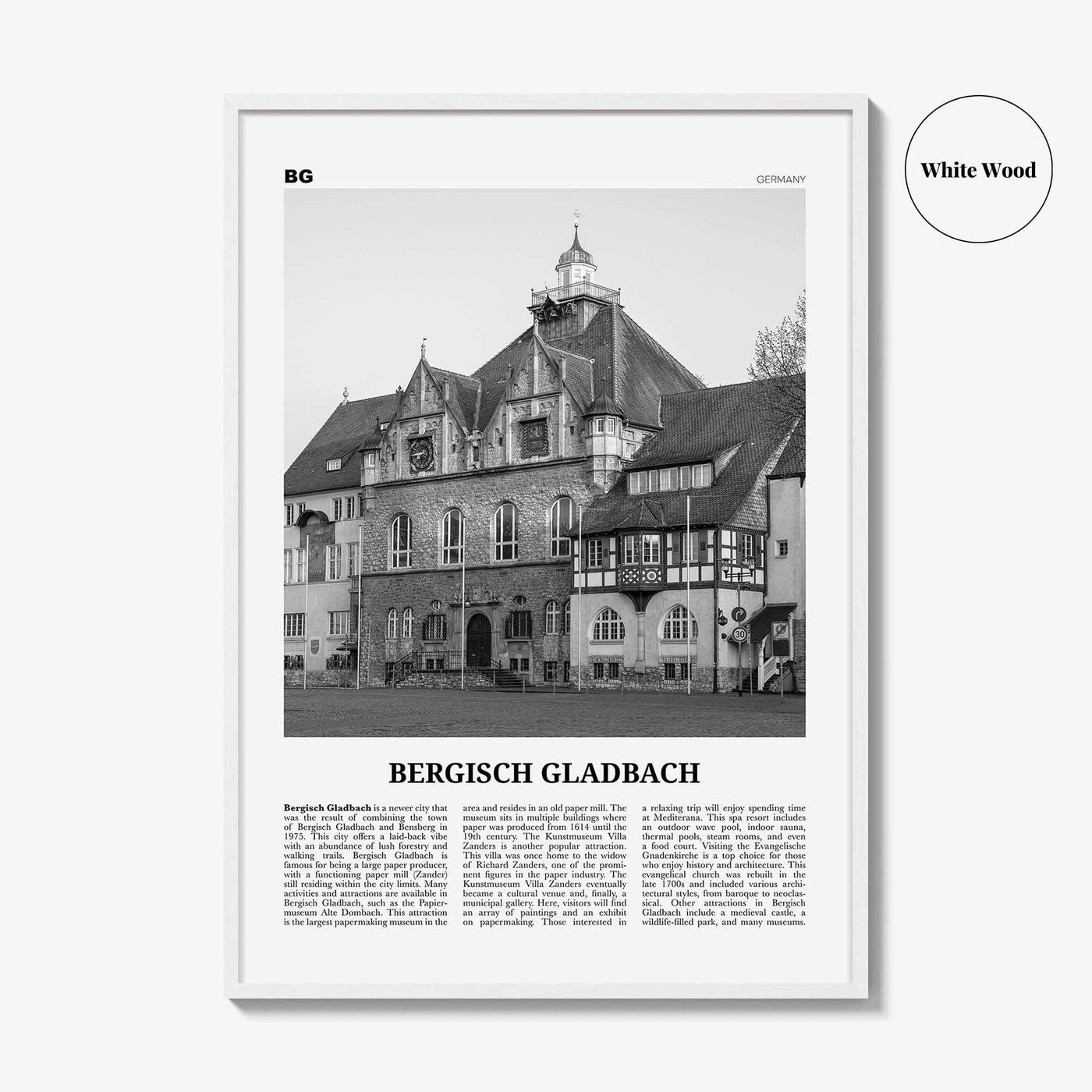 Bergisch Gladbach Print Black and White, Bergisch Gladbach Wall Art, Bergisch Gladbach Poster, Bergisch Gladbach Photo, Wall Décor, Map