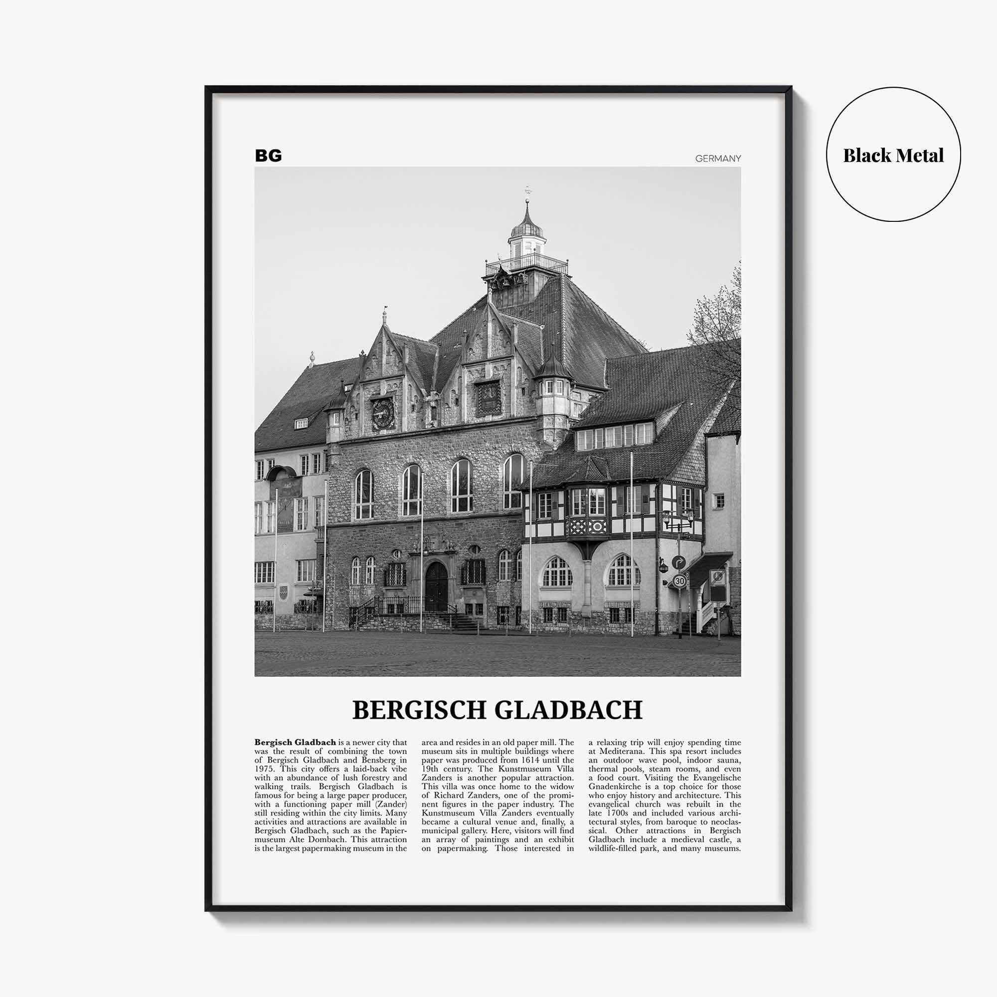 Bergisch Gladbach Print Black and White, Bergisch Gladbach Wall Art, Bergisch Gladbach Poster, Bergisch Gladbach Photo, Wall Décor, Map