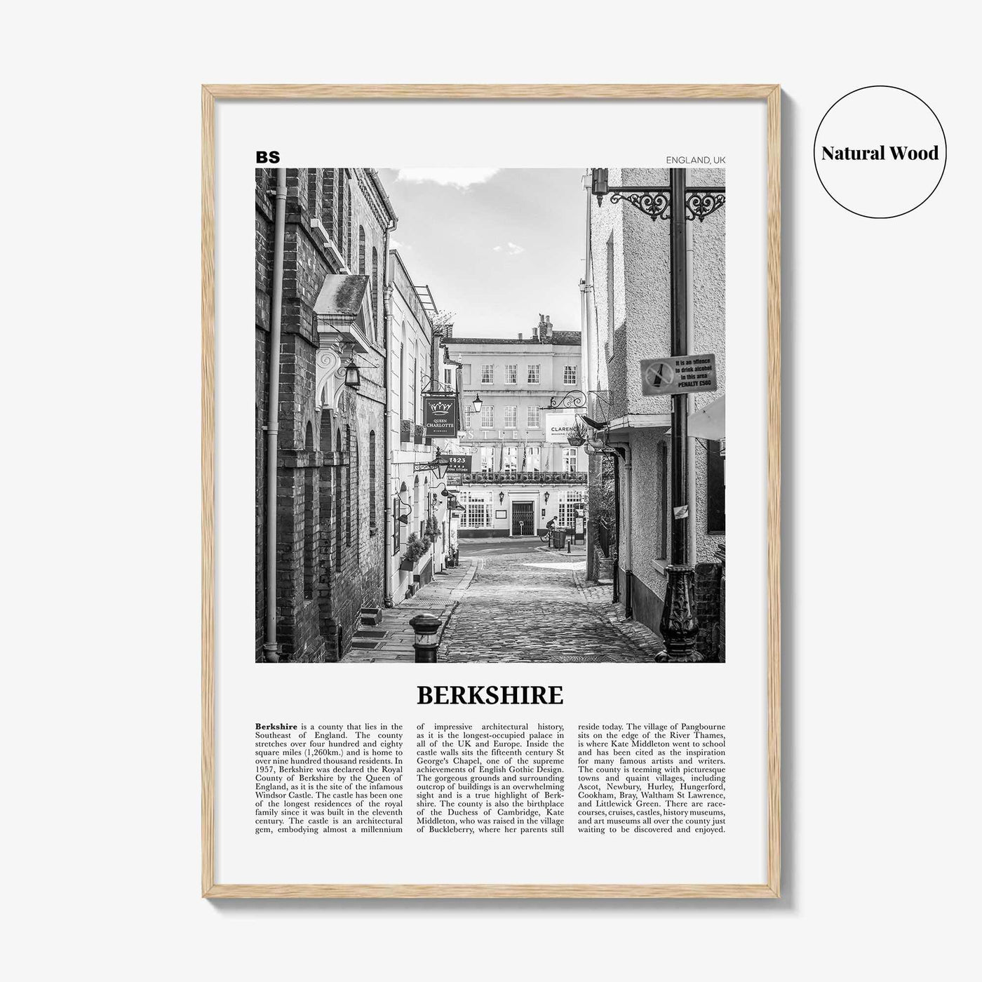 Berkshire Print Black and White, Berkshire Wall Art, Berkshire Poster, Berkshire Photo, Berkshire Map, England, UK, United Kingdom