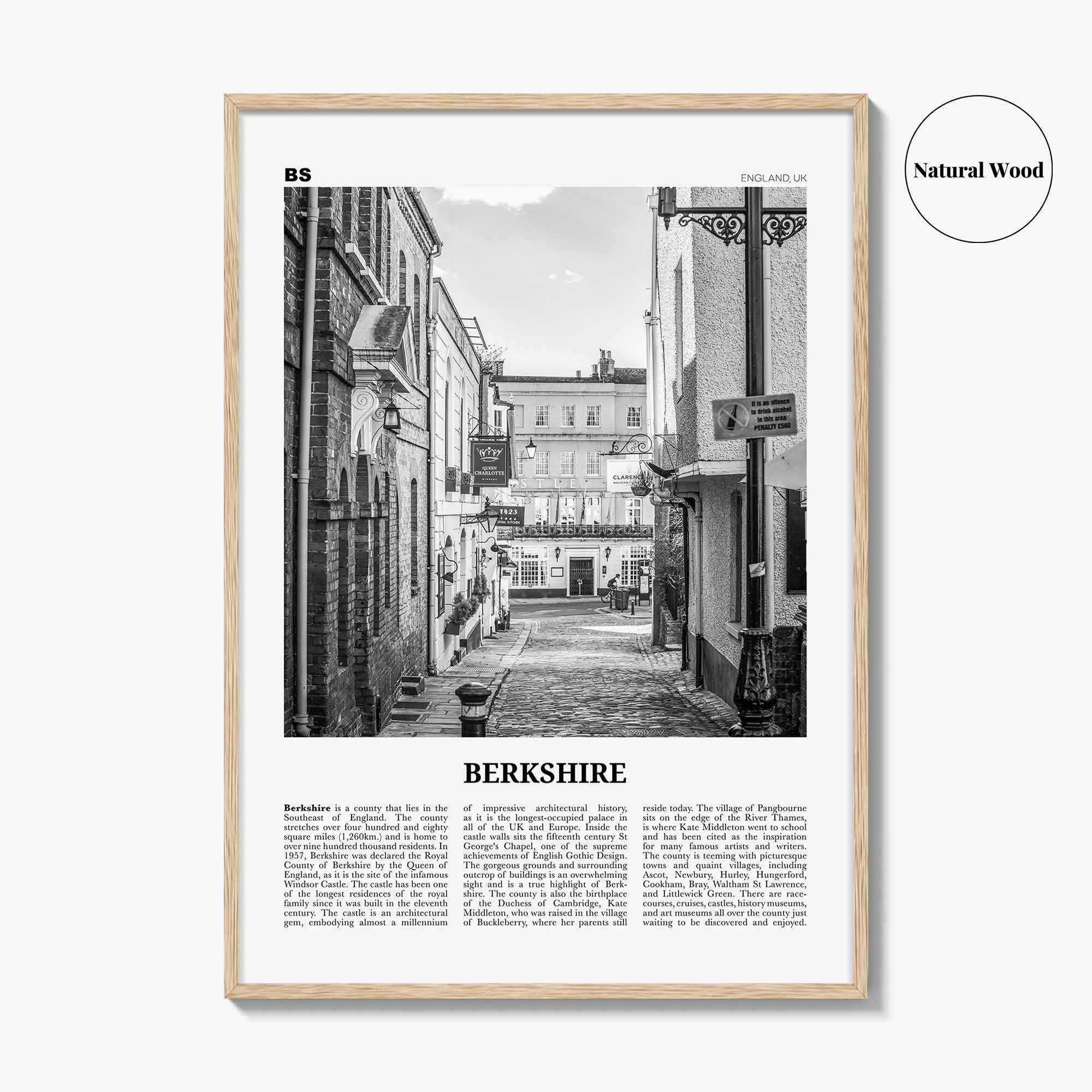 Berkshire Print Black and White, Berkshire Wall Art, Berkshire Poster, Berkshire Photo, Berkshire Map, England, UK, United Kingdom