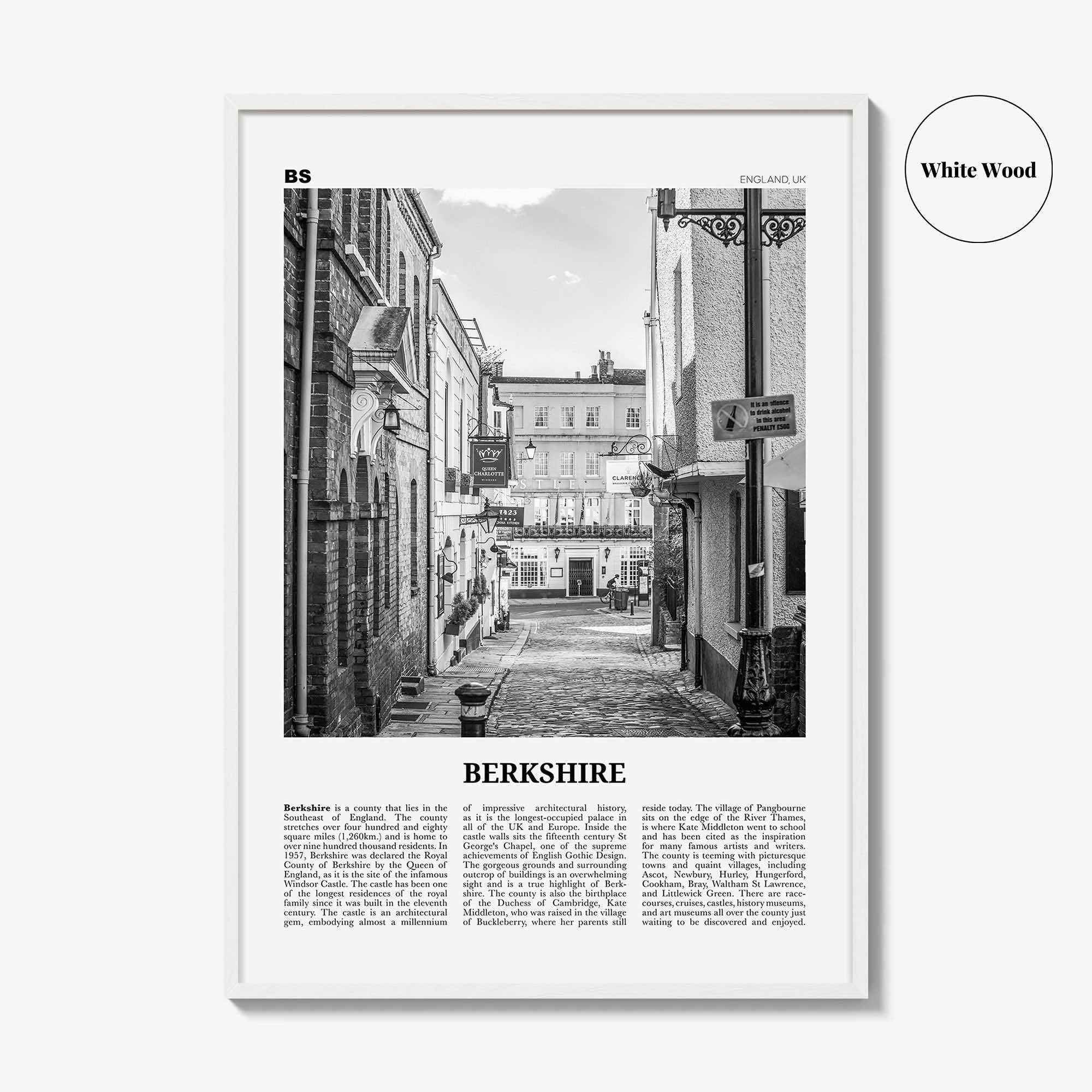 Berkshire Print Black and White, Berkshire Wall Art, Berkshire Poster, Berkshire Photo, Berkshire Map, England, UK, United Kingdom