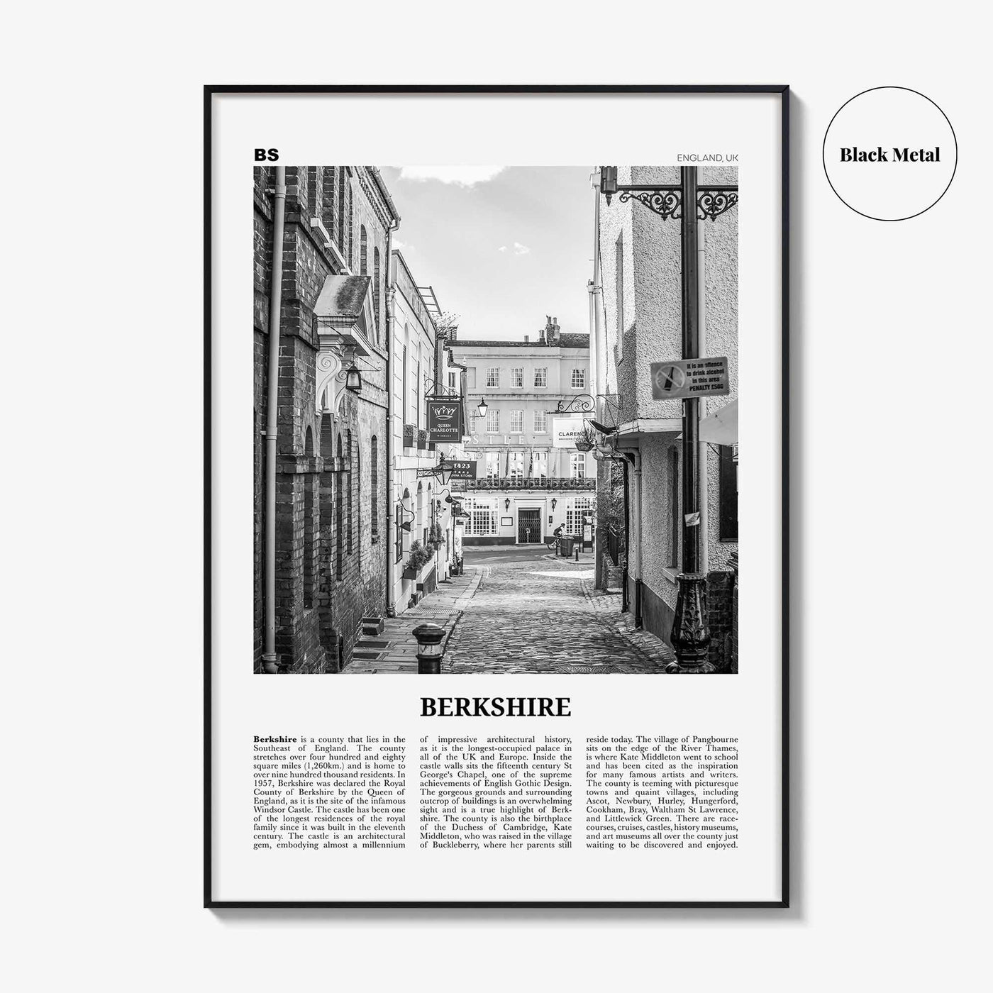 Berkshire Print Black and White, Berkshire Wall Art, Berkshire Poster, Berkshire Photo, Berkshire Map, England, UK, United Kingdom