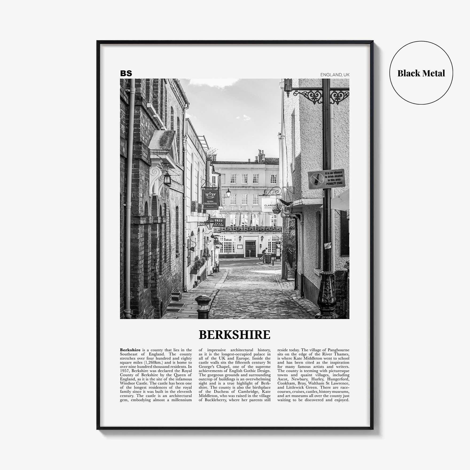 Berkshire Print Black and White, Berkshire Wall Art, Berkshire Poster, Berkshire Photo, Berkshire Map, England, UK, United Kingdom