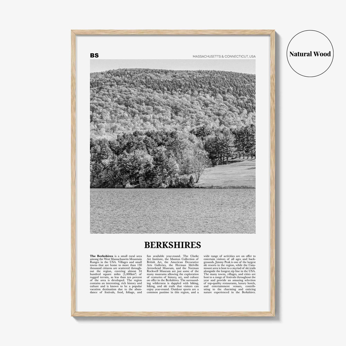 Berkshires Print Black and White, Berkshires Wall Art, Berkshires Poster, Berkshires Photo, Berkshires Map, Massachusetts, Connecticut, USA