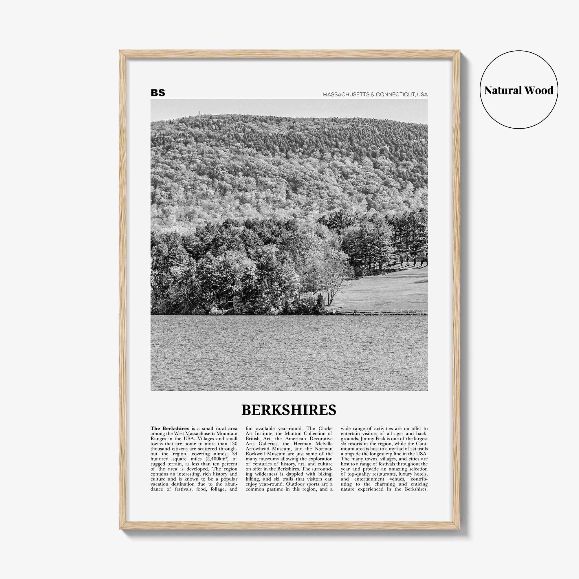 Berkshires Print Black and White, Berkshires Wall Art, Berkshires Poster, Berkshires Photo, Berkshires Map, Massachusetts, Connecticut, USA