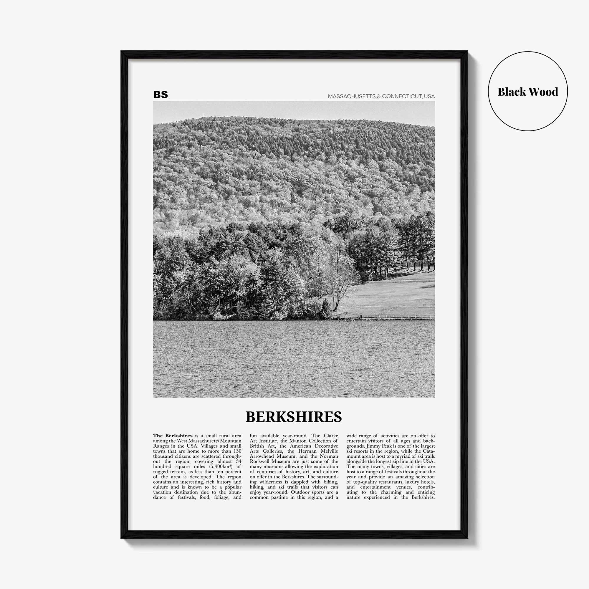 Berkshires Print Black and White, Berkshires Wall Art, Berkshires Poster, Berkshires Photo, Berkshires Map, Massachusetts, Connecticut, USA