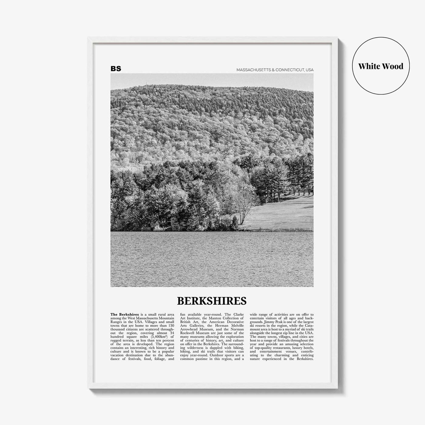 Berkshires Print Black and White, Berkshires Wall Art, Berkshires Poster, Berkshires Photo, Berkshires Map, Massachusetts, Connecticut, USA