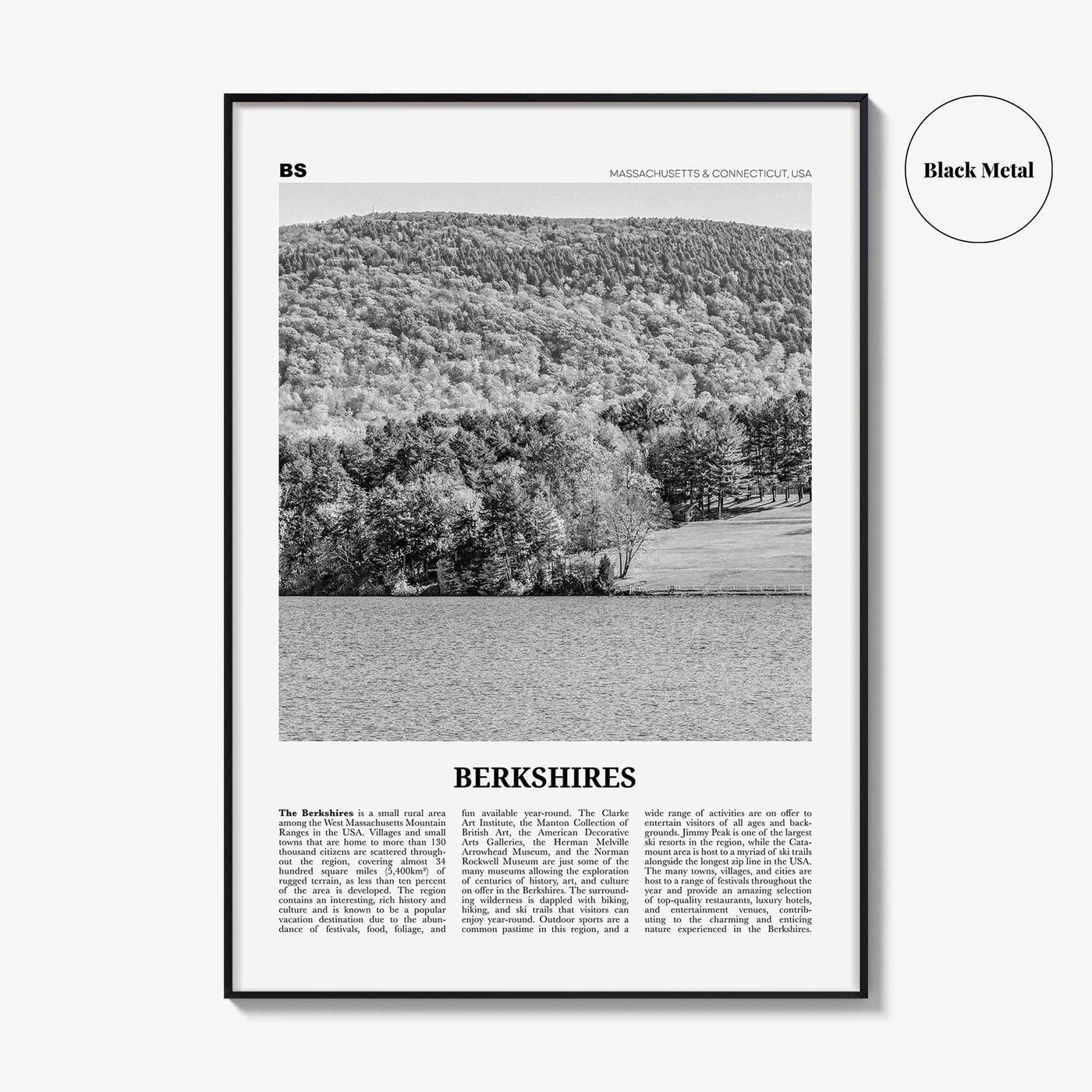 Berkshires Print Black and White, Berkshires Wall Art, Berkshires Poster, Berkshires Photo, Berkshires Map, Massachusetts, Connecticut, USA