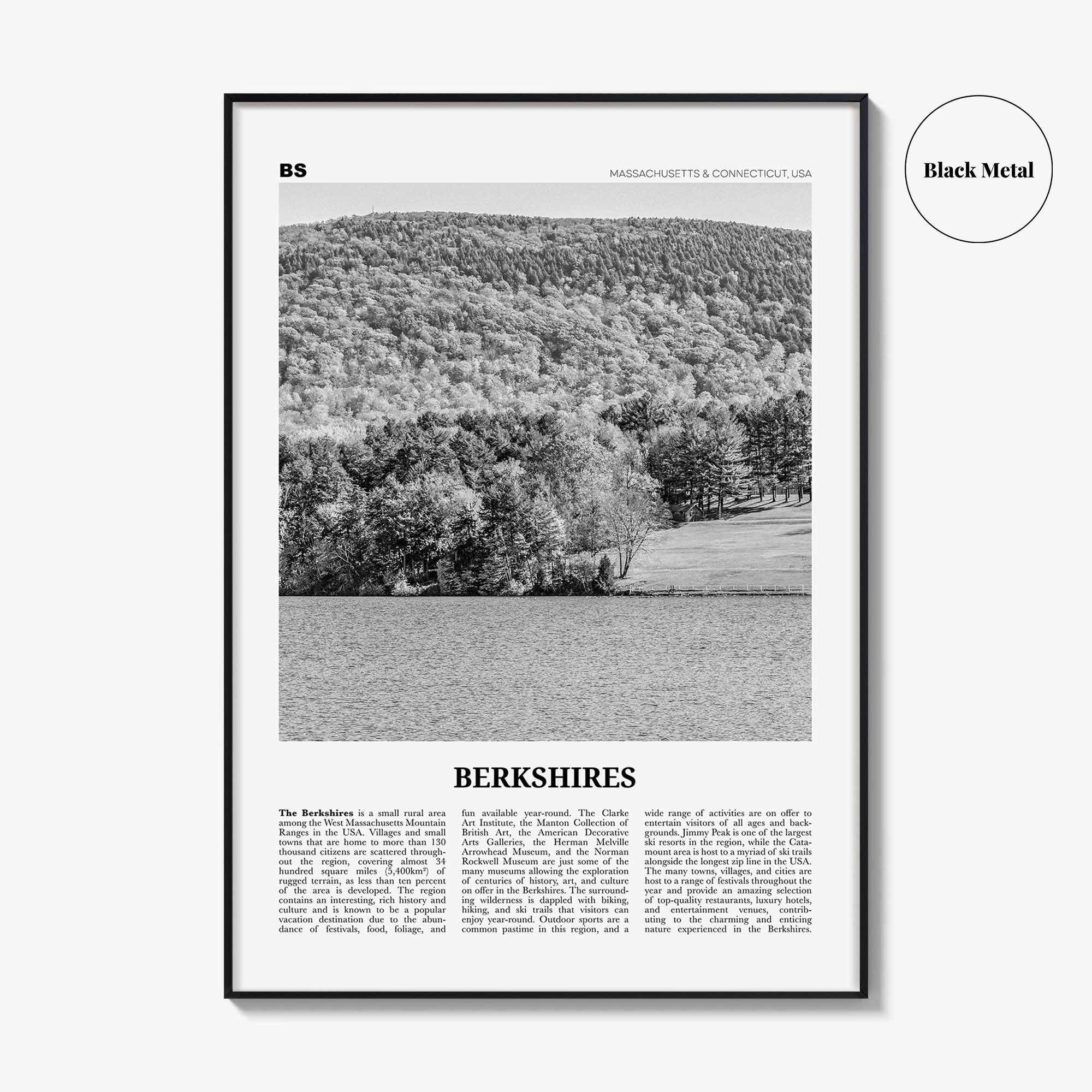 Berkshires Print Black and White, Berkshires Wall Art, Berkshires Poster, Berkshires Photo, Berkshires Map, Massachusetts, Connecticut, USA
