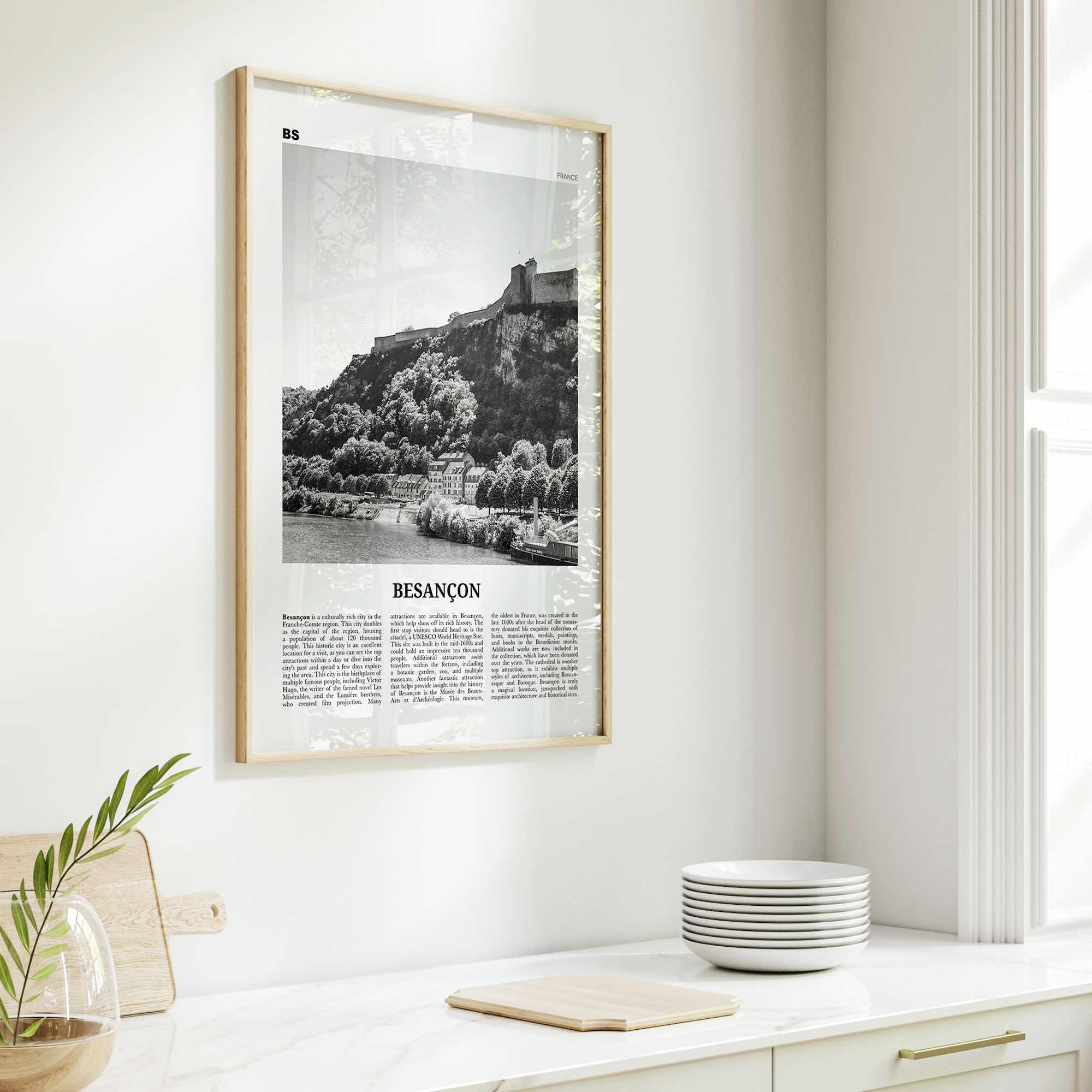 Besancon Print Black and White, Besançon Wall Art, Besançon Poster, Besançon Photo, Besançon Wall Décor, Besançon Map, France
