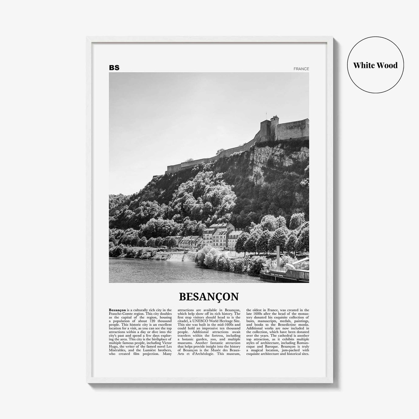 Besancon Print Black and White, Besançon Wall Art, Besançon Poster, Besançon Photo, Besançon Wall Décor, Besançon Map, France