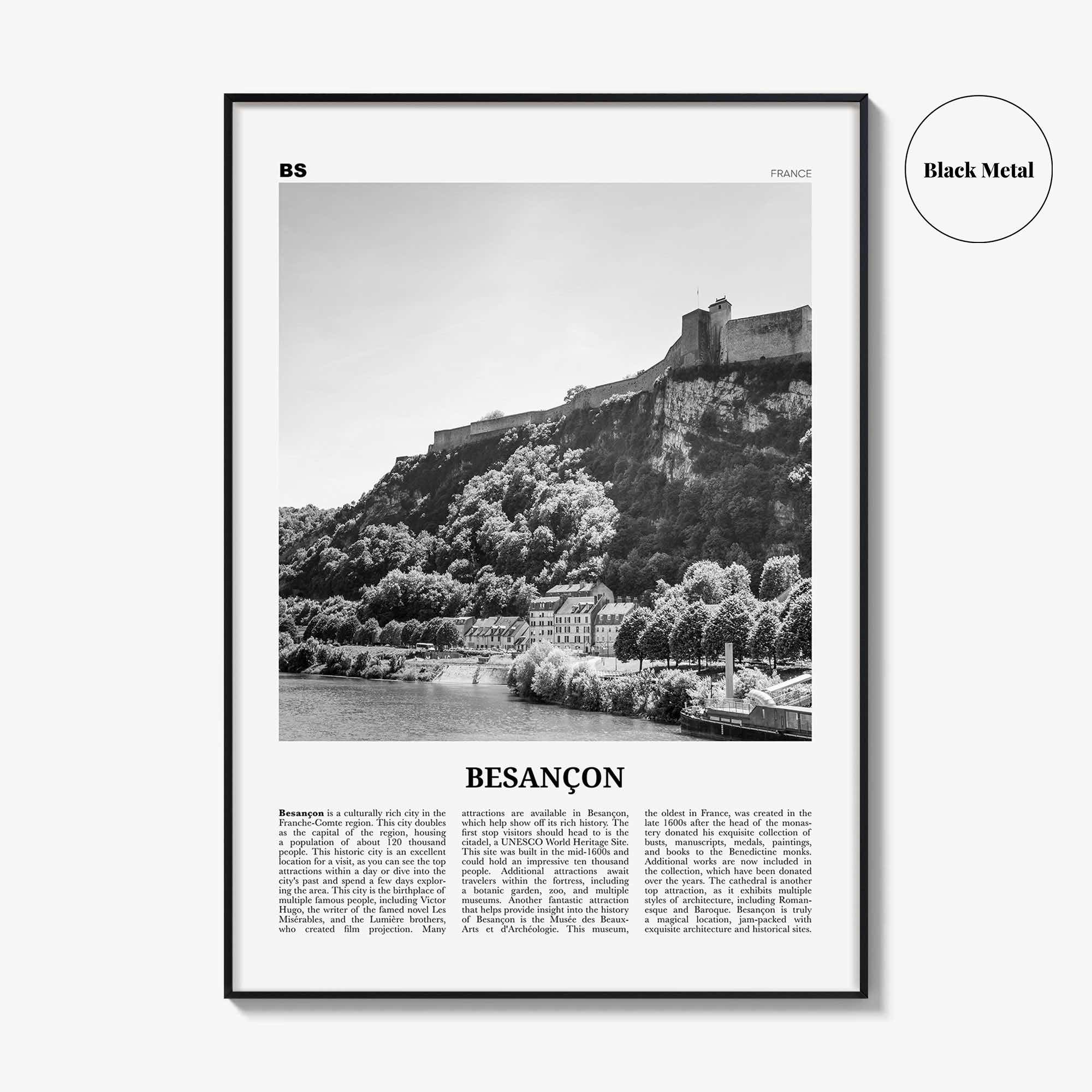 Besancon Print Black and White, Besançon Wall Art, Besançon Poster, Besançon Photo, Besançon Wall Décor, Besançon Map, France