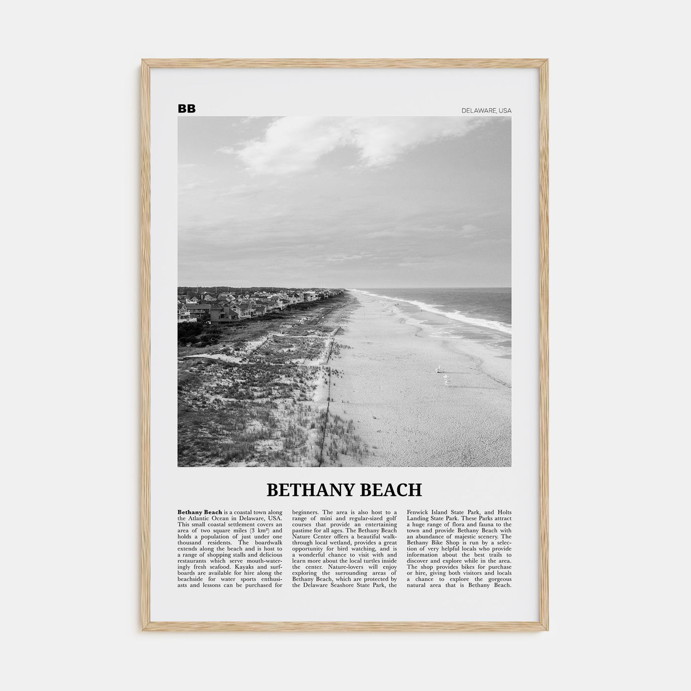 Bethany Beach Travel B&W Poster