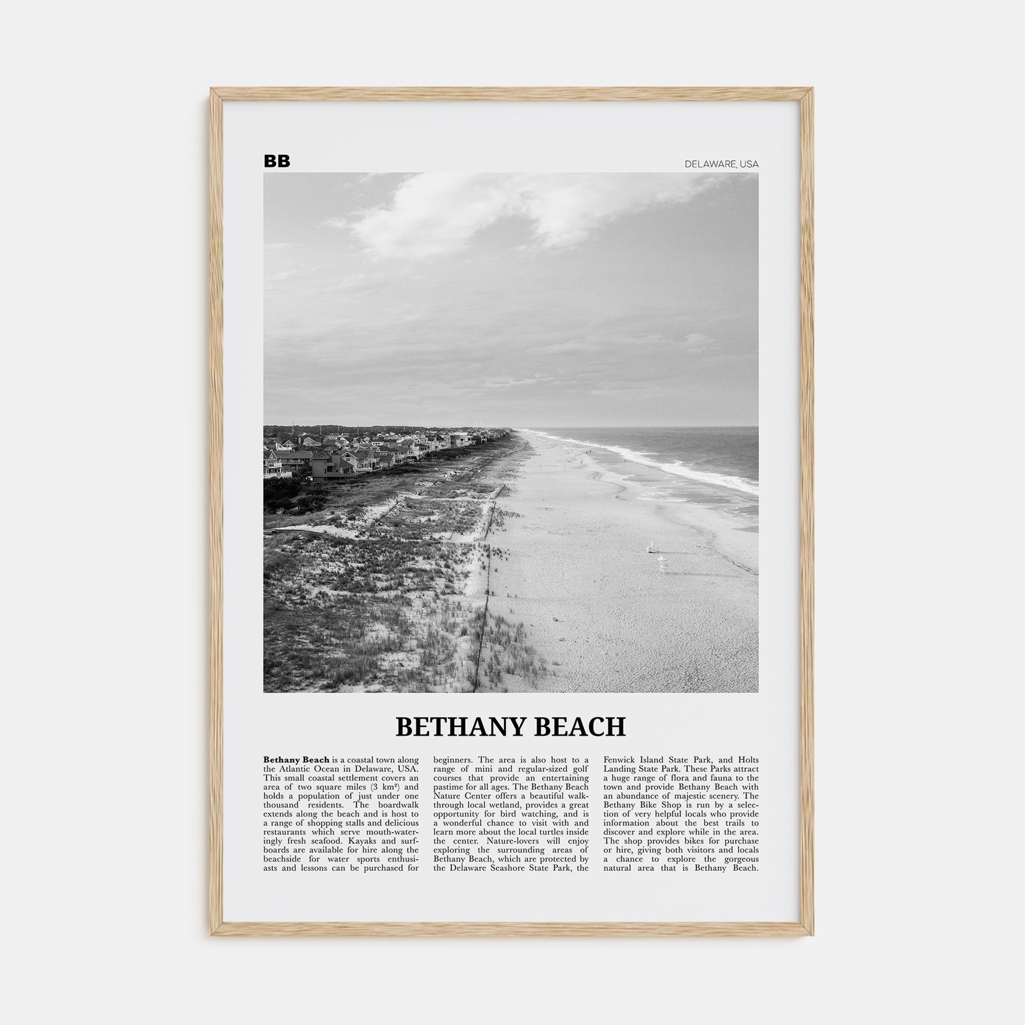 Bethany Beach Travel B&W Poster
