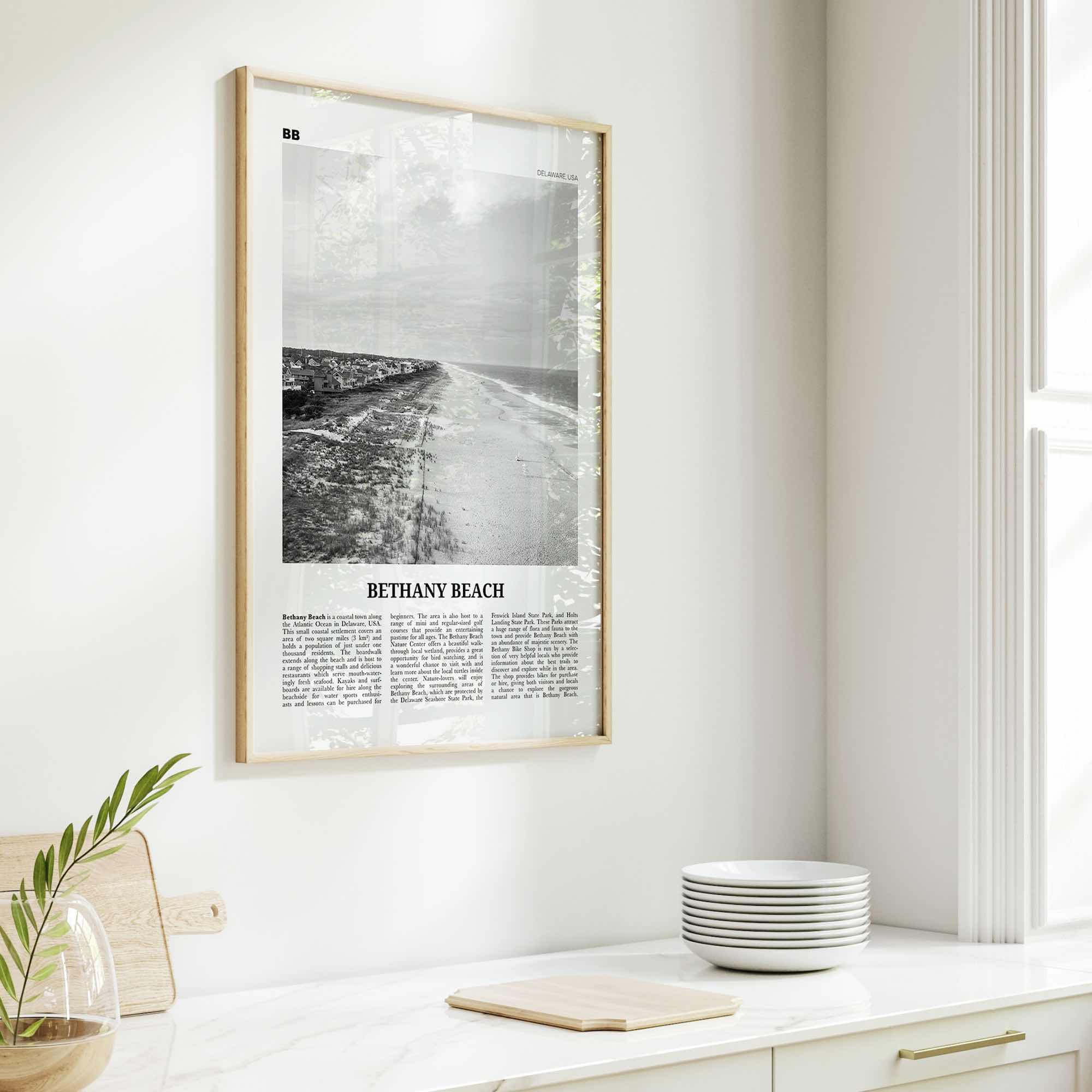 Bethany Beach Print Black and White, Bethany Beach Wall Art, Bethany Beach Poster, Bethany Beach Photo, Bethany Beach Map, Delaware, USA