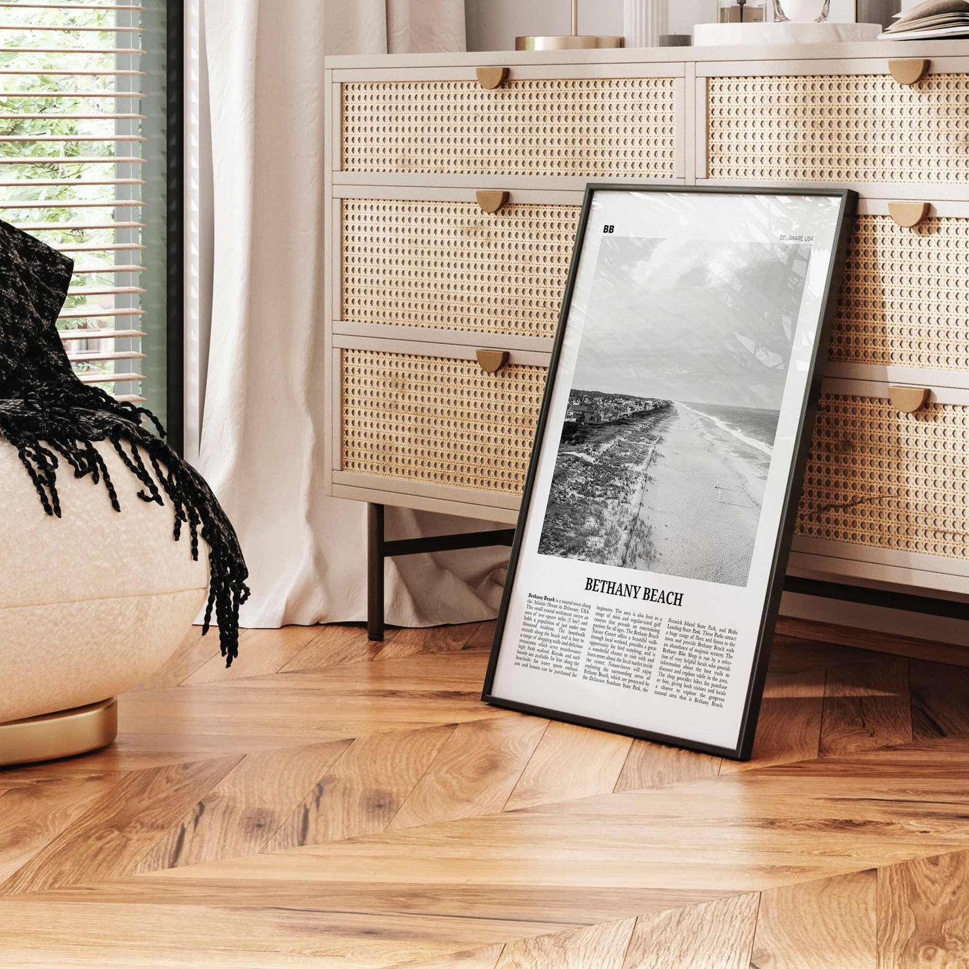 Bethany Beach Print Black and White, Bethany Beach Wall Art, Bethany Beach Poster, Bethany Beach Photo, Bethany Beach Map, Delaware, USA