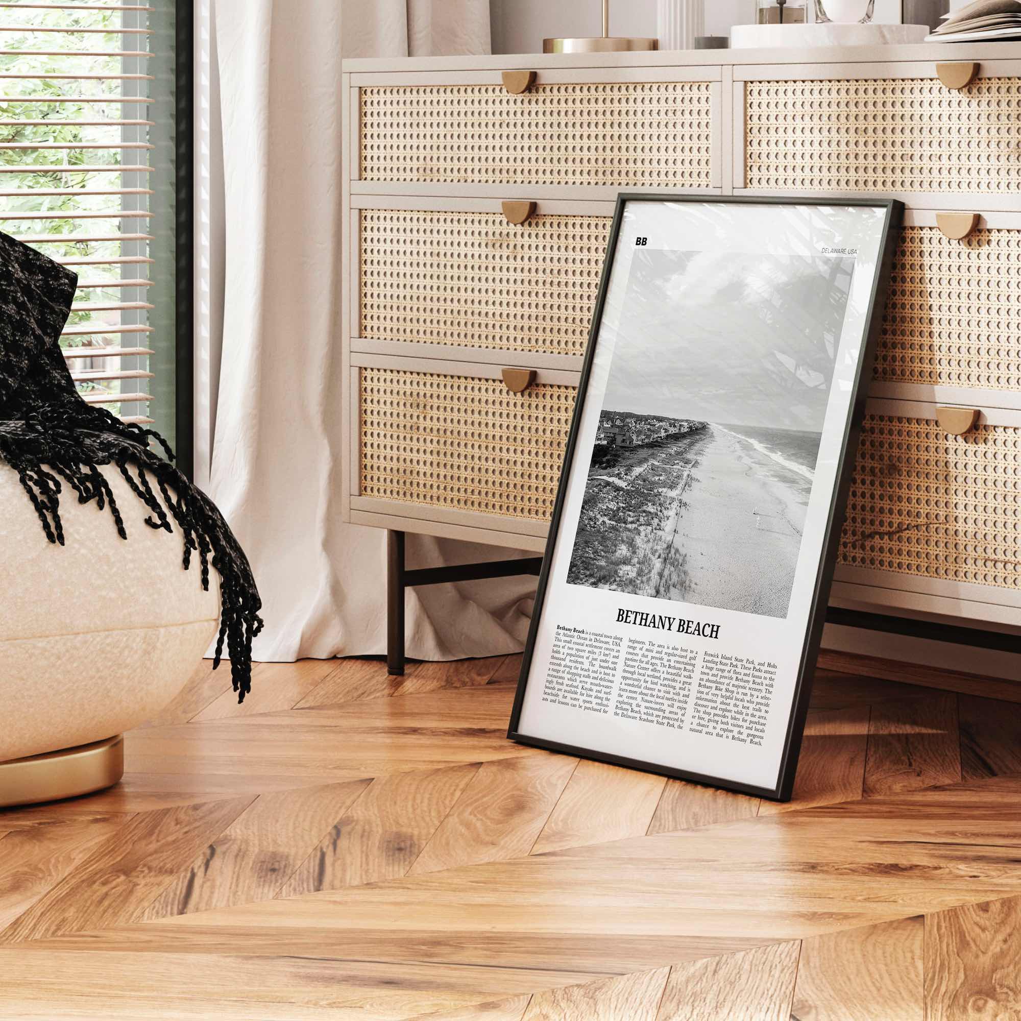 Bethany Beach Print Black and White, Bethany Beach Wall Art, Bethany Beach Poster, Bethany Beach Photo, Bethany Beach Map, Delaware, USA